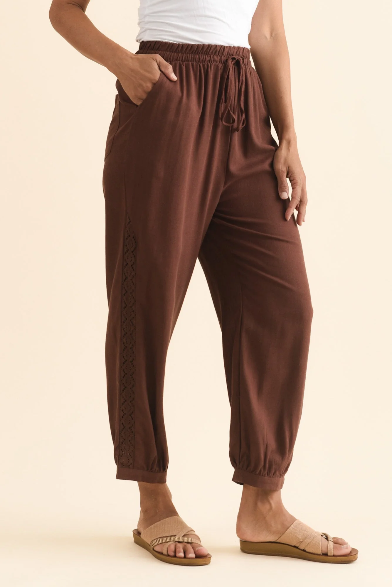 Beretta Chocolate Lace Linen Blend Pants - Image 3