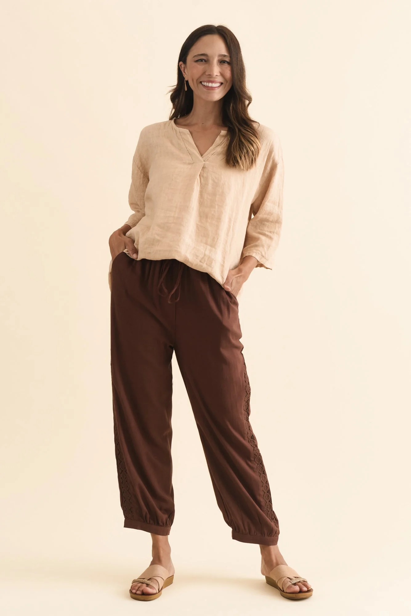 Beretta Chocolate Lace Linen Blend Pants - Image 6