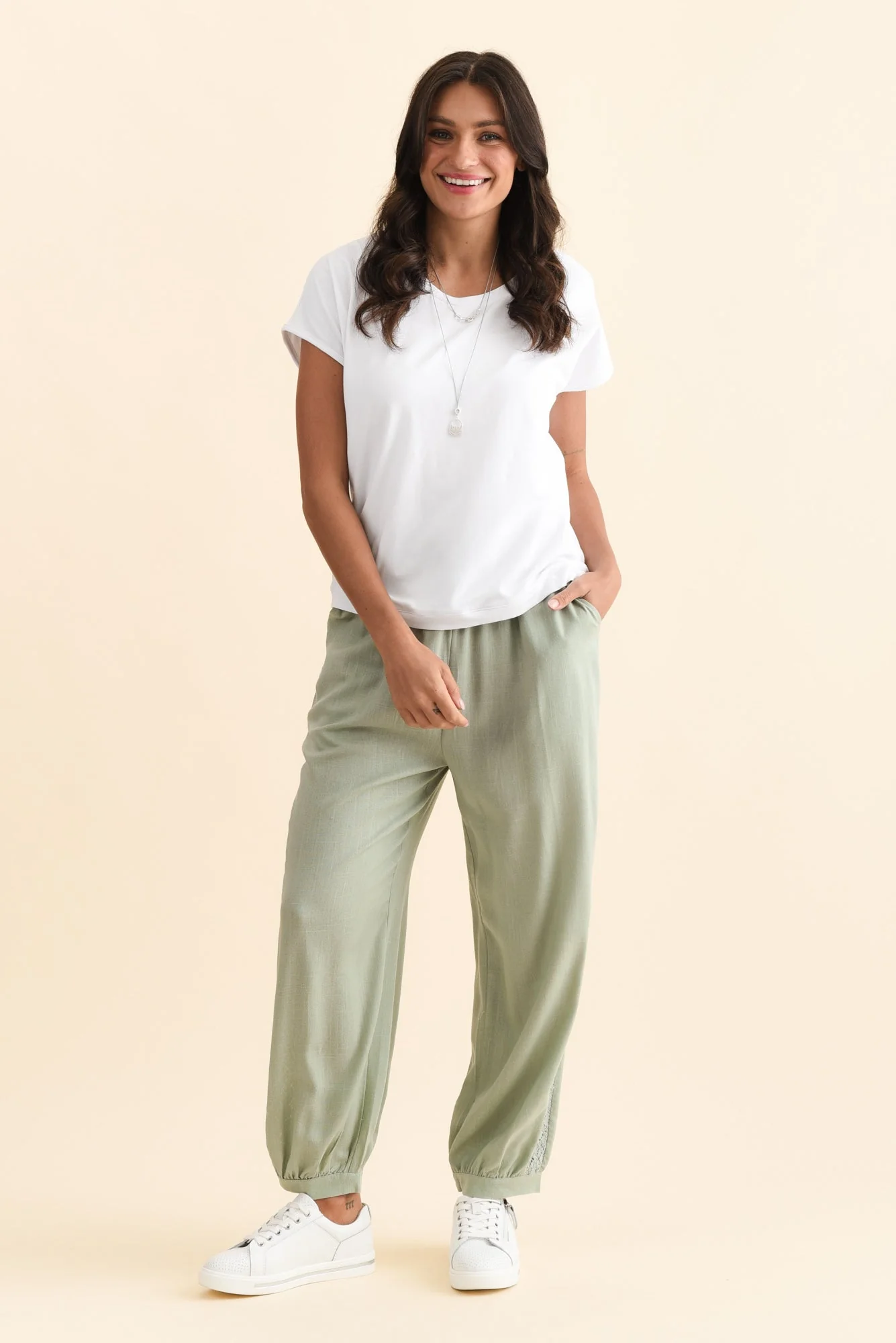 Beretta Khaki Lace Linen Blend Pants - Image 2