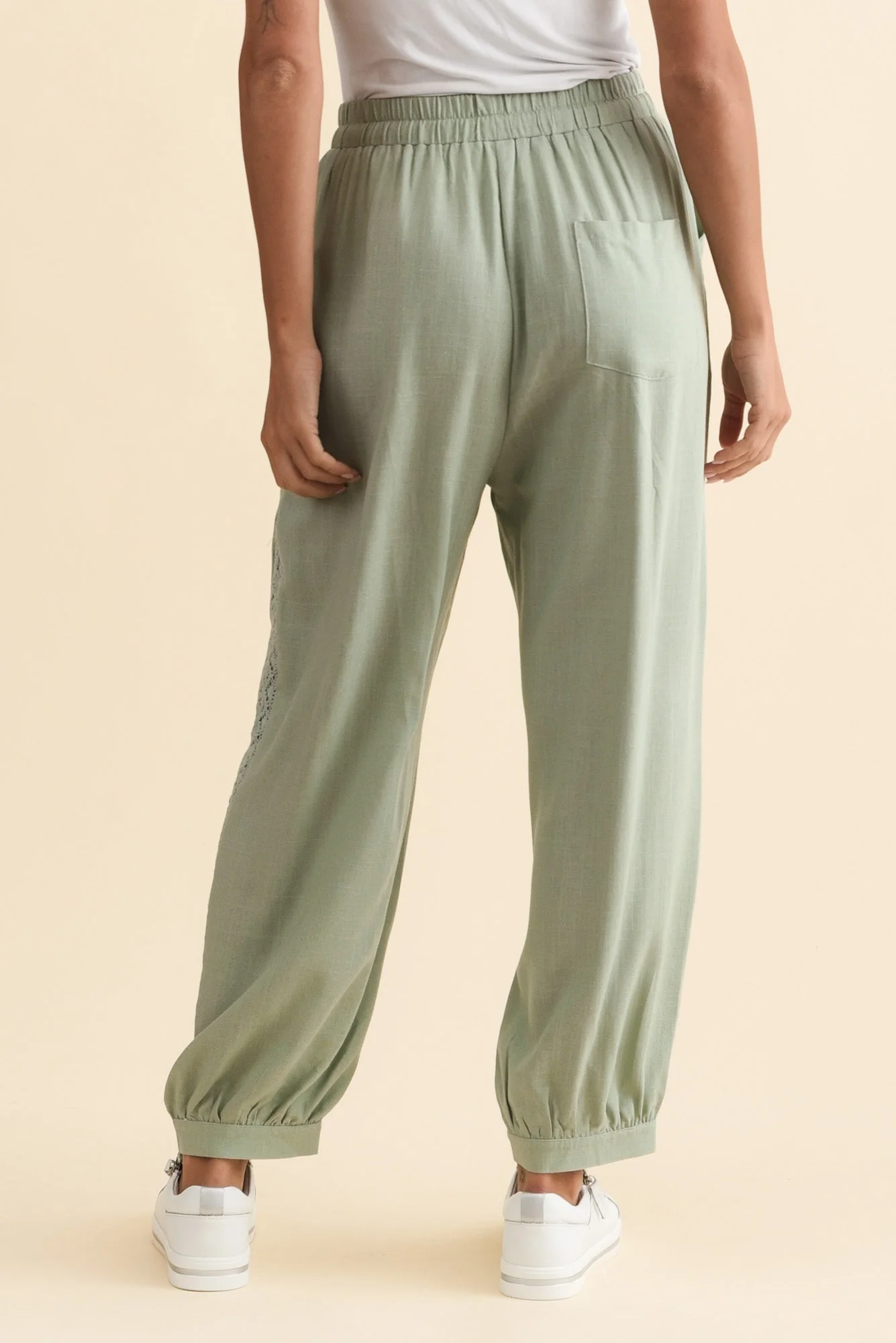 Beretta Khaki Lace Linen Blend Pants - Image 4