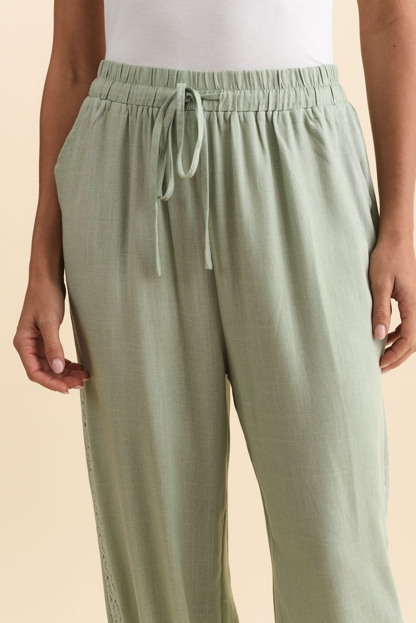 Beretta Khaki Lace Linen Blend Pants - Image 5