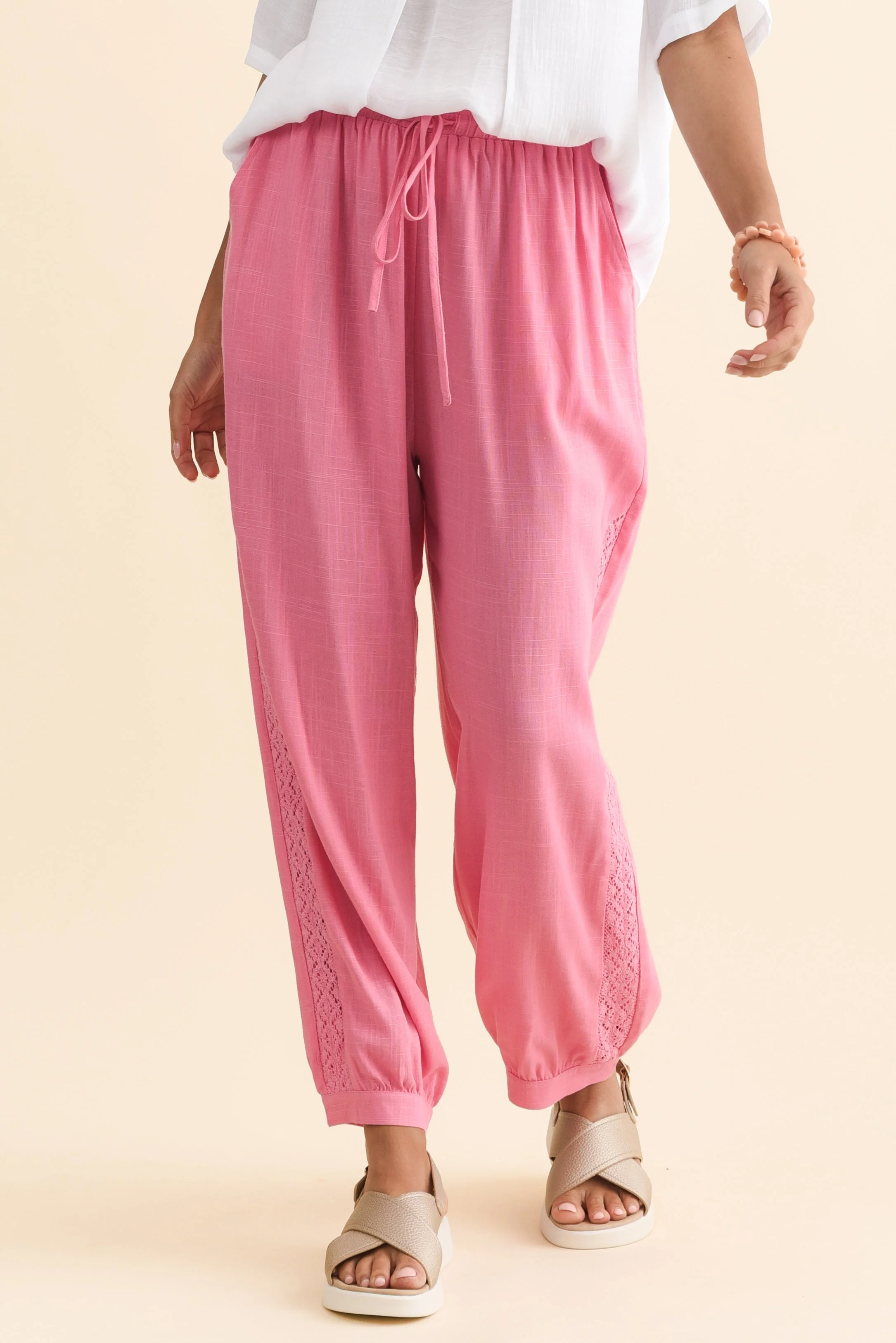 Beretta Pink Lace Linen Blend Pants - Image 2