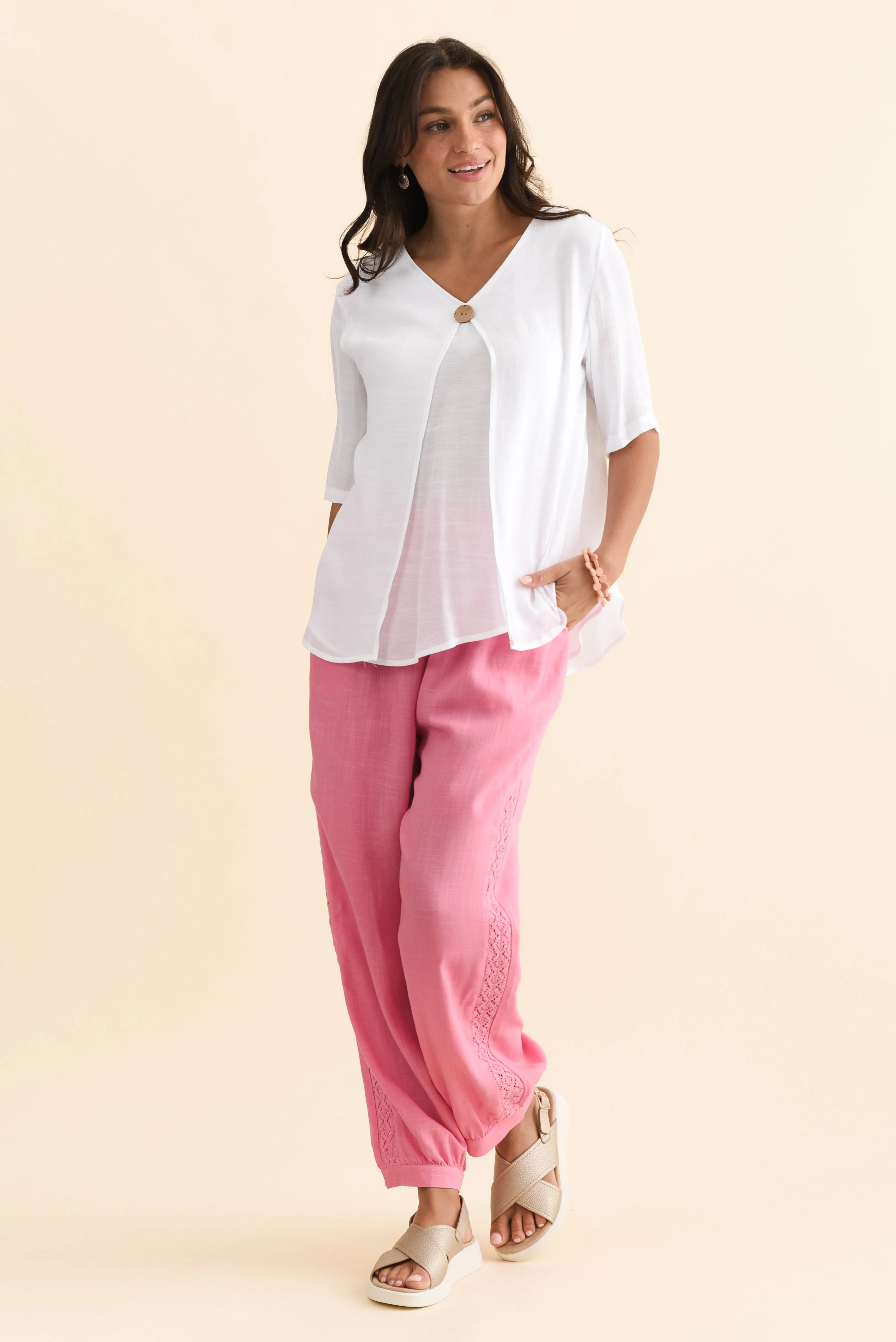 Beretta Pink Lace Linen Blend Pants - Image 7