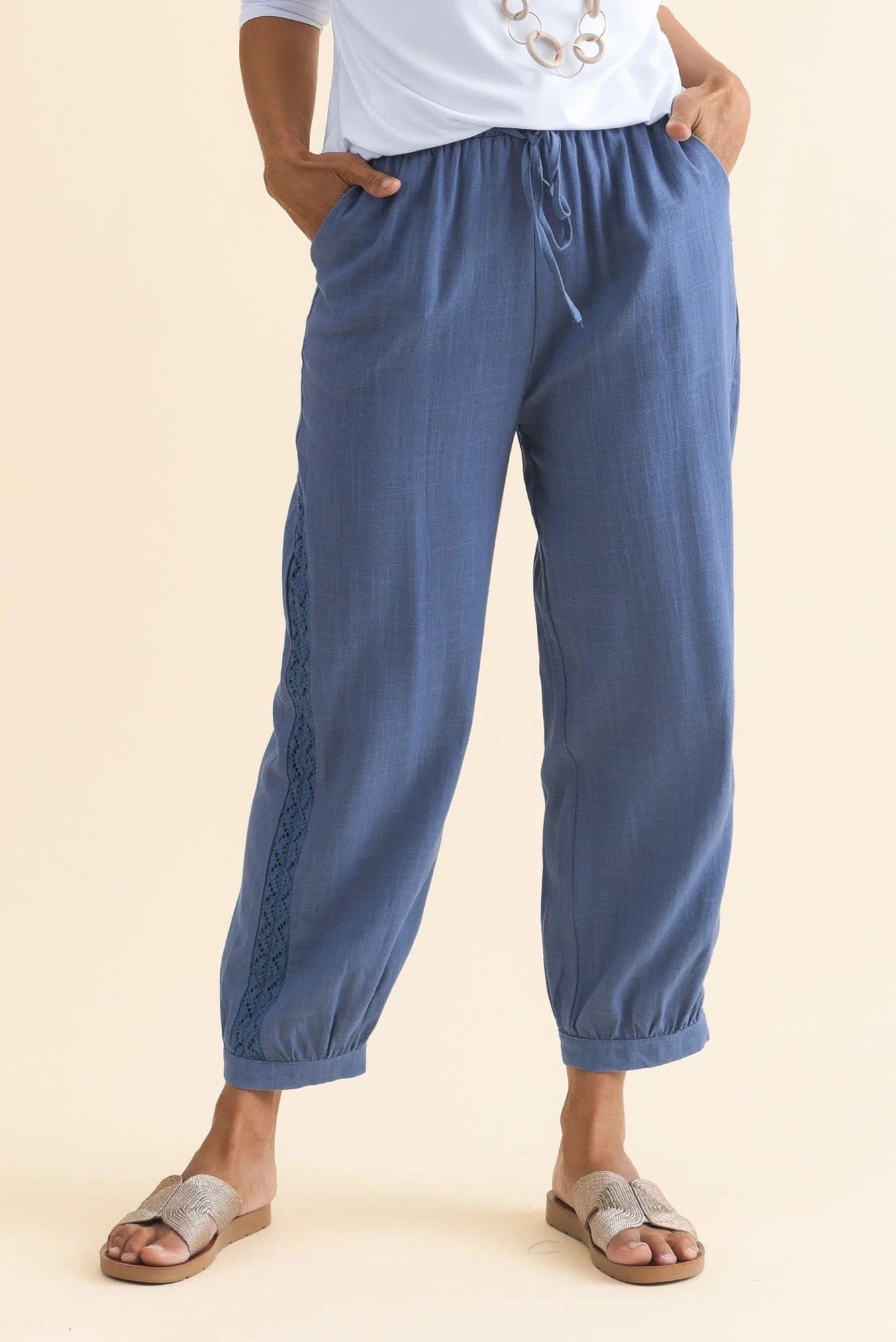 Beretta Steel Lace Linen Blend Pants