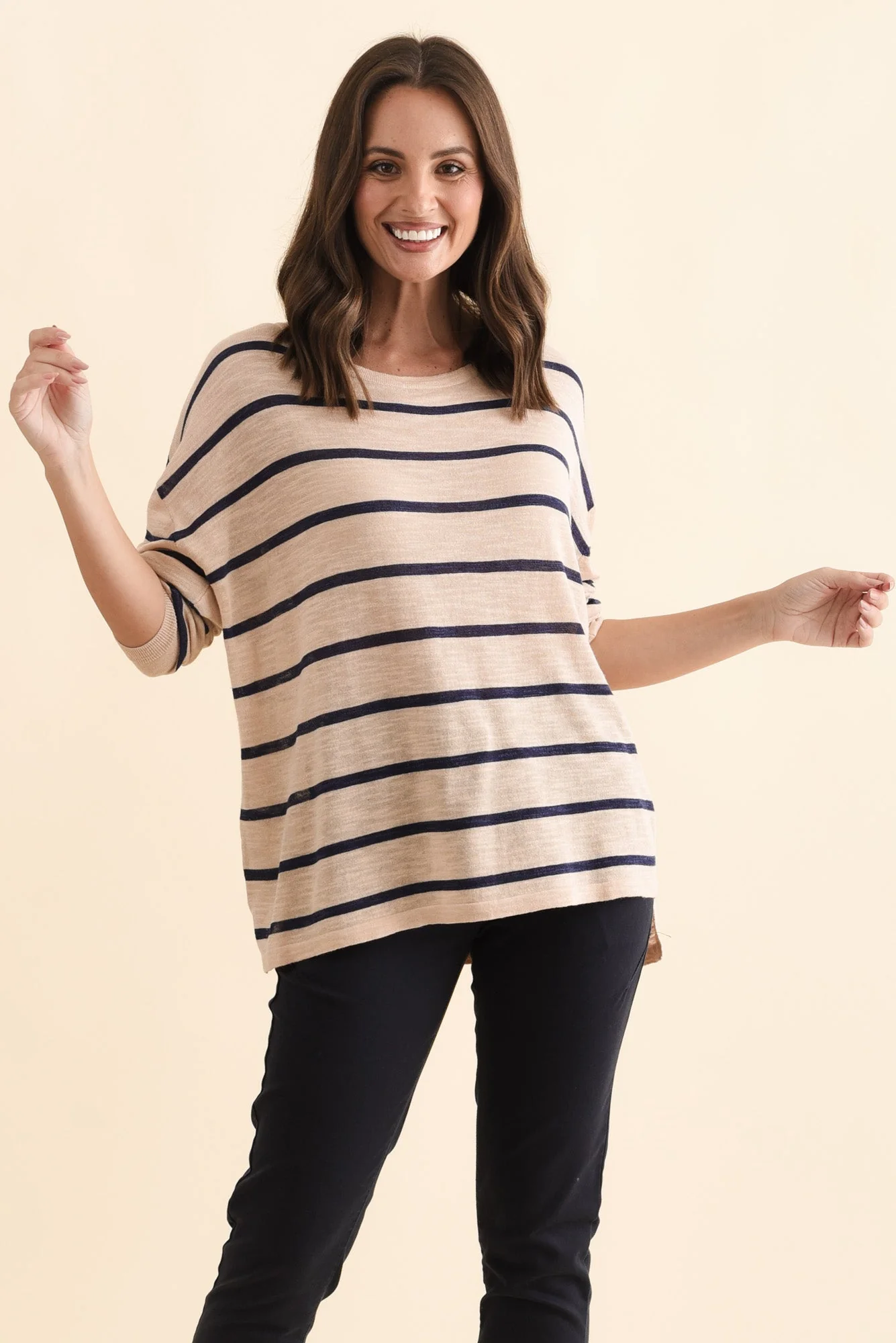 Berlin Navy Stripe Cotton Blend Knit Top
