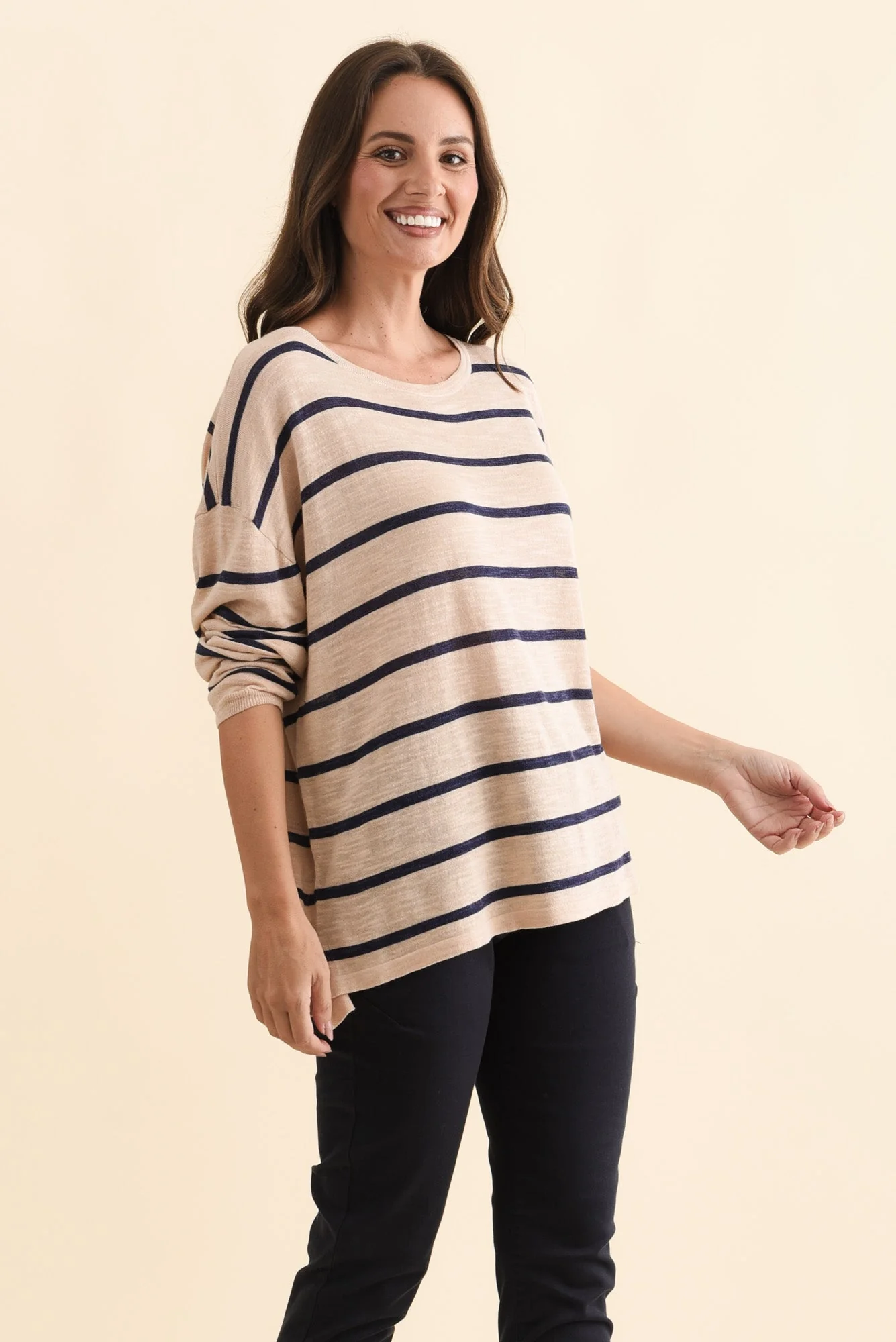 Berlin Navy Stripe Cotton Blend Knit Top - Image 3