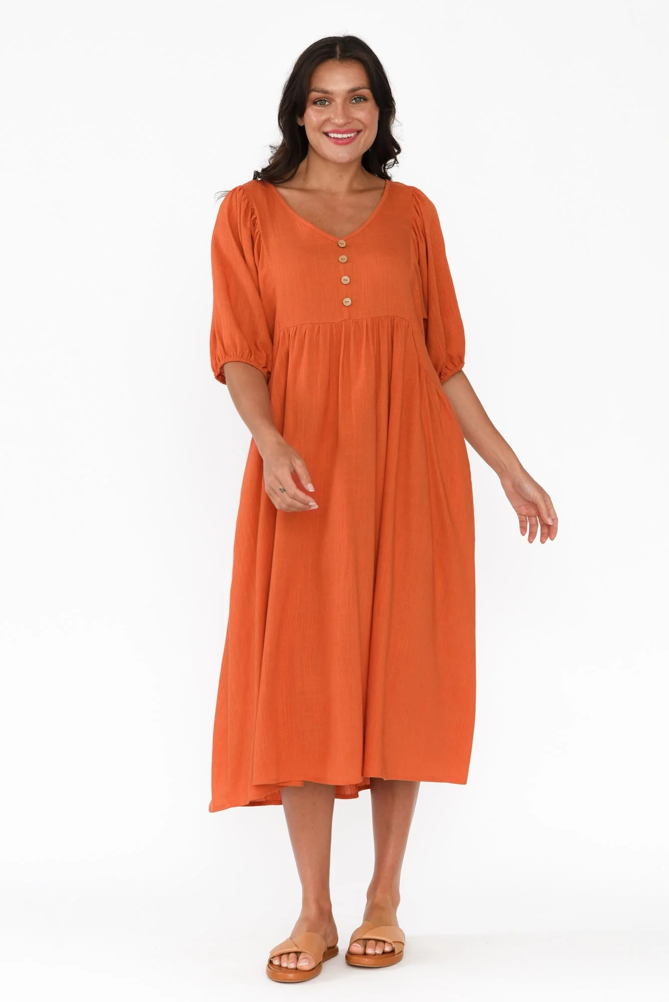 Bethany Orange Pocket Midi Dress