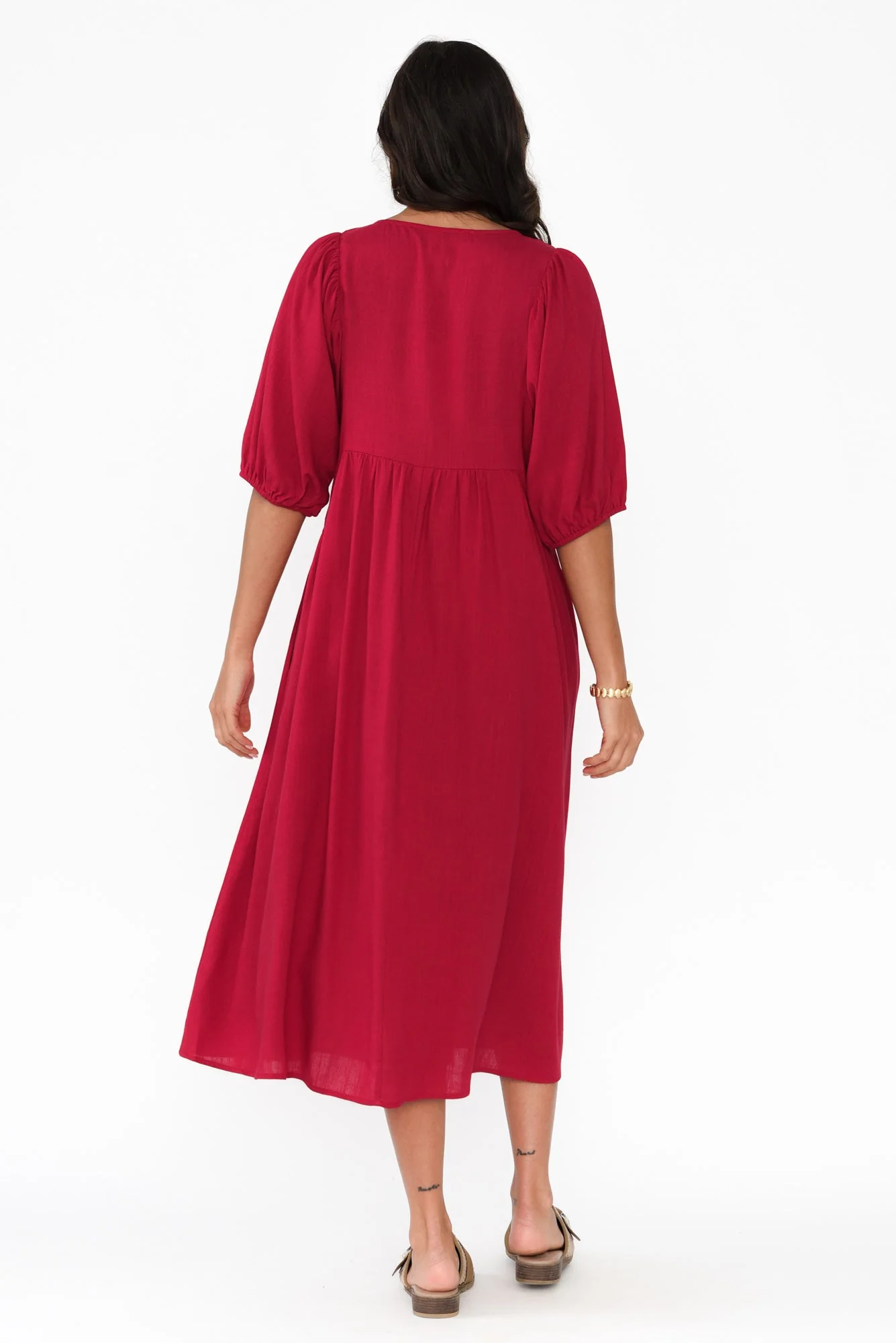 Bethany Red Pocket Midi Dress - Image 4