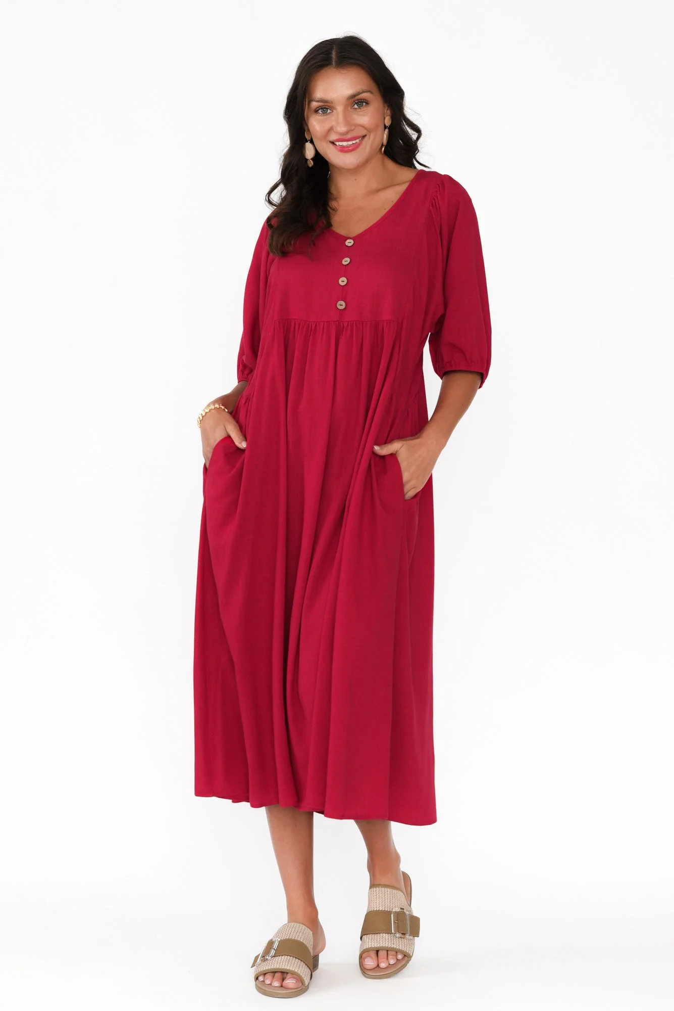 Bethany Red Pocket Midi Dress - Image 6