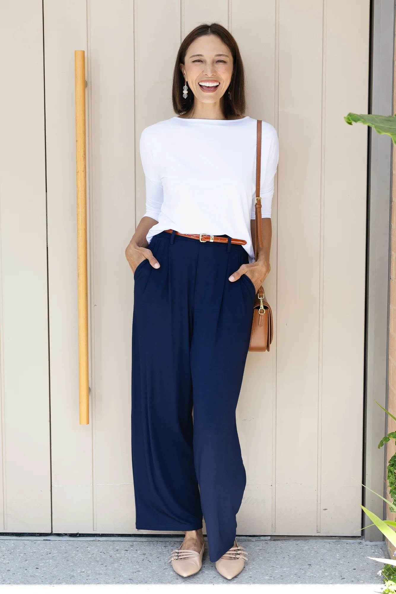 Billie Navy Bamboo Wide Leg Pants