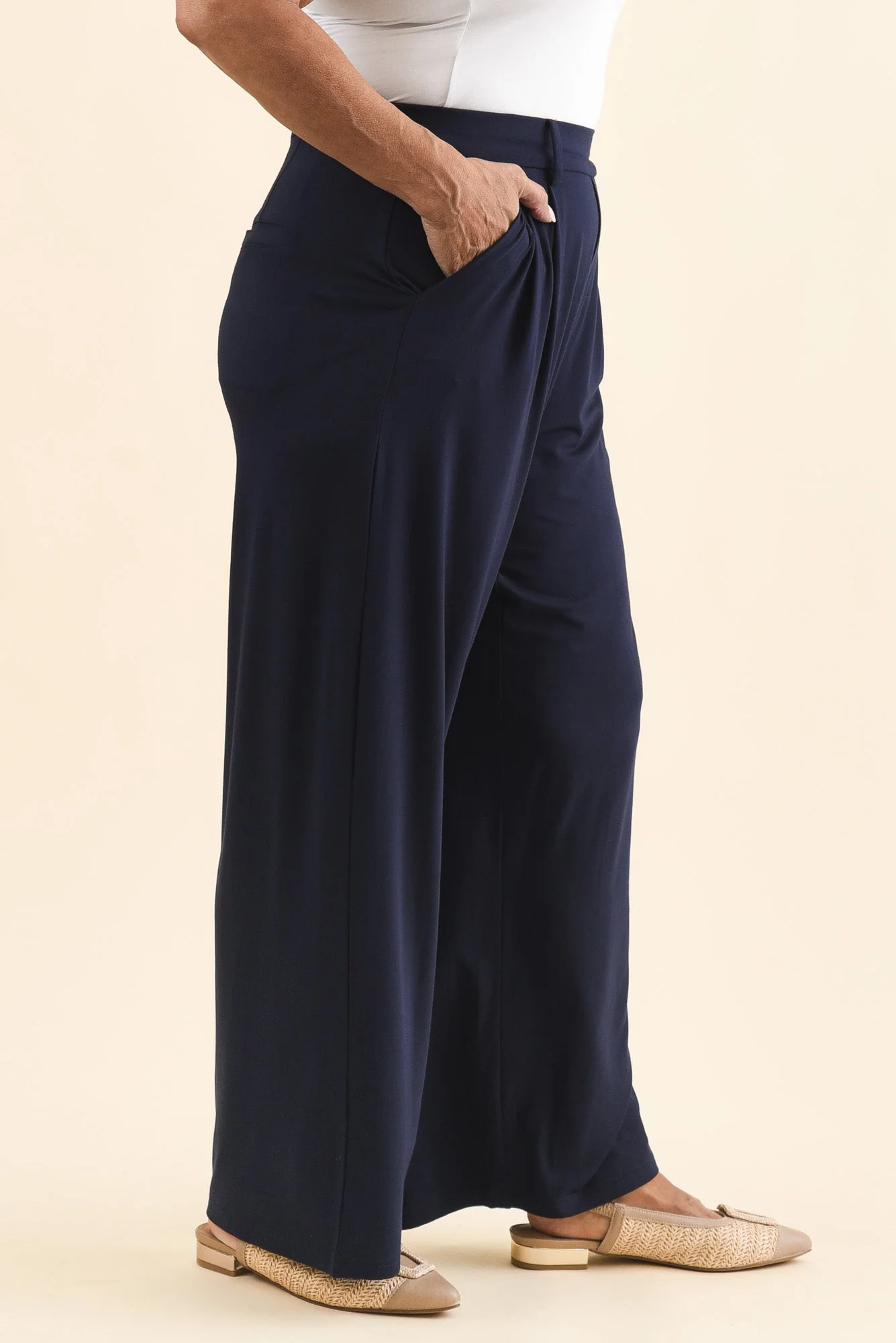 Billie Navy Bamboo Wide Leg Pants - Image 10