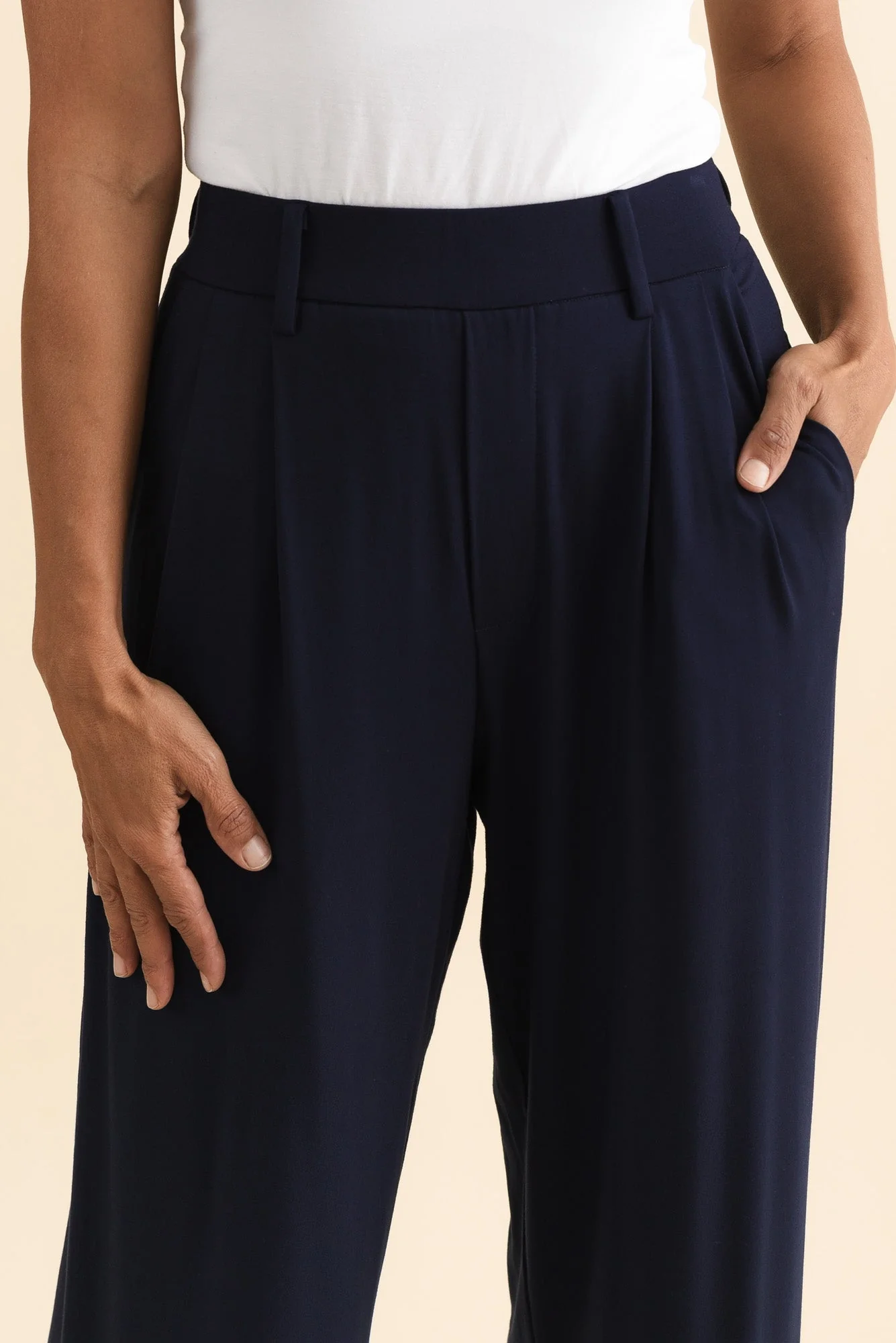 Billie Navy Bamboo Wide Leg Pants - Image 6
