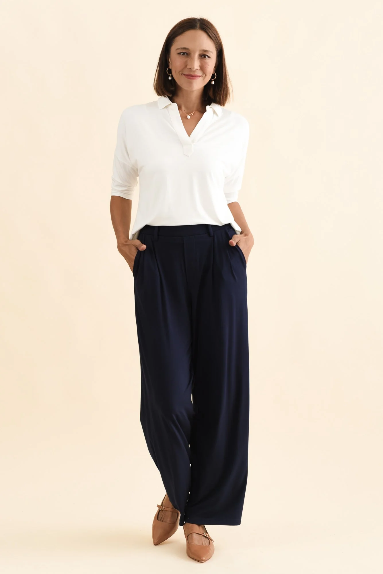 Billie Navy Bamboo Wide Leg Pants - Image 7