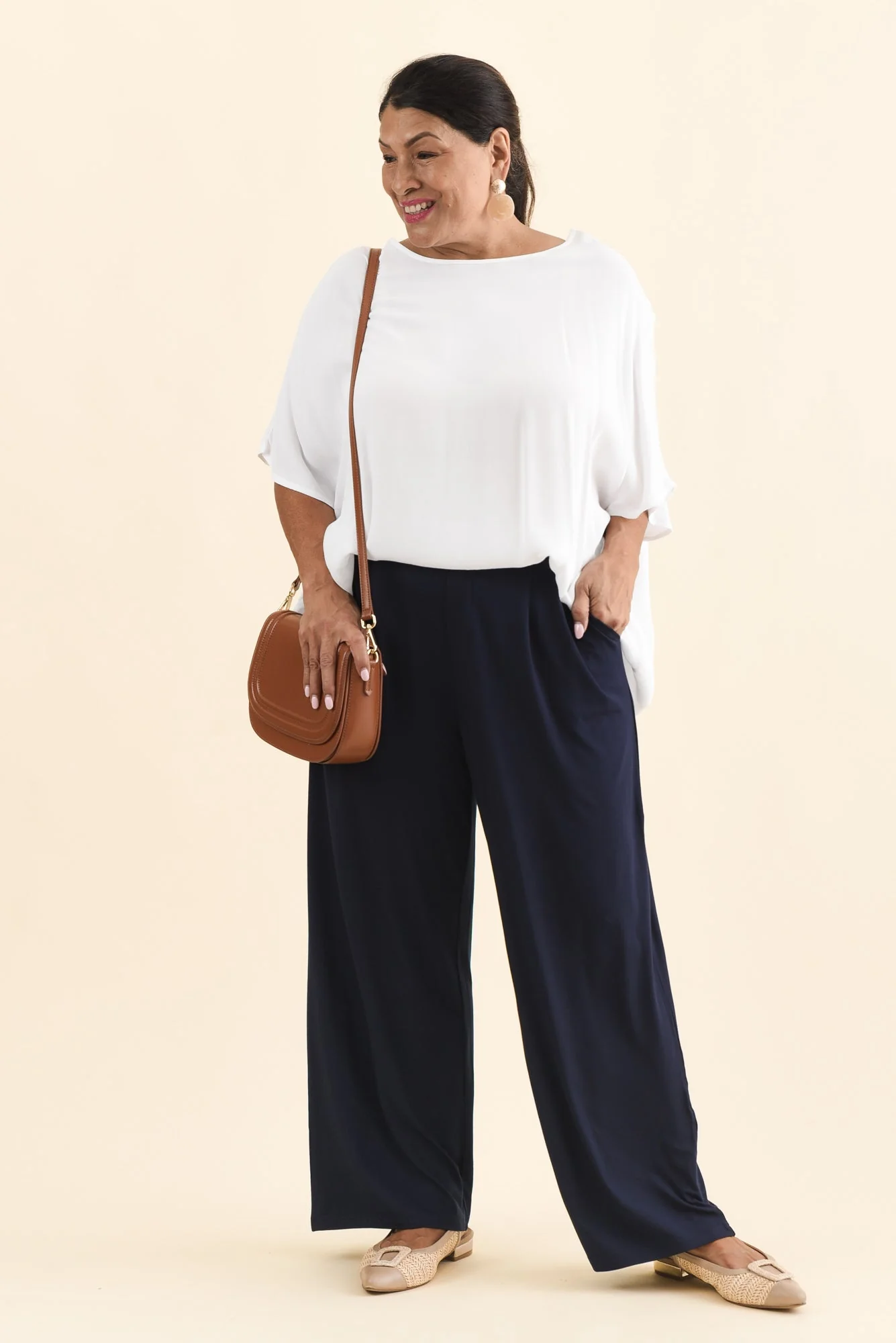 Billie Navy Bamboo Wide Leg Pants - Image 9