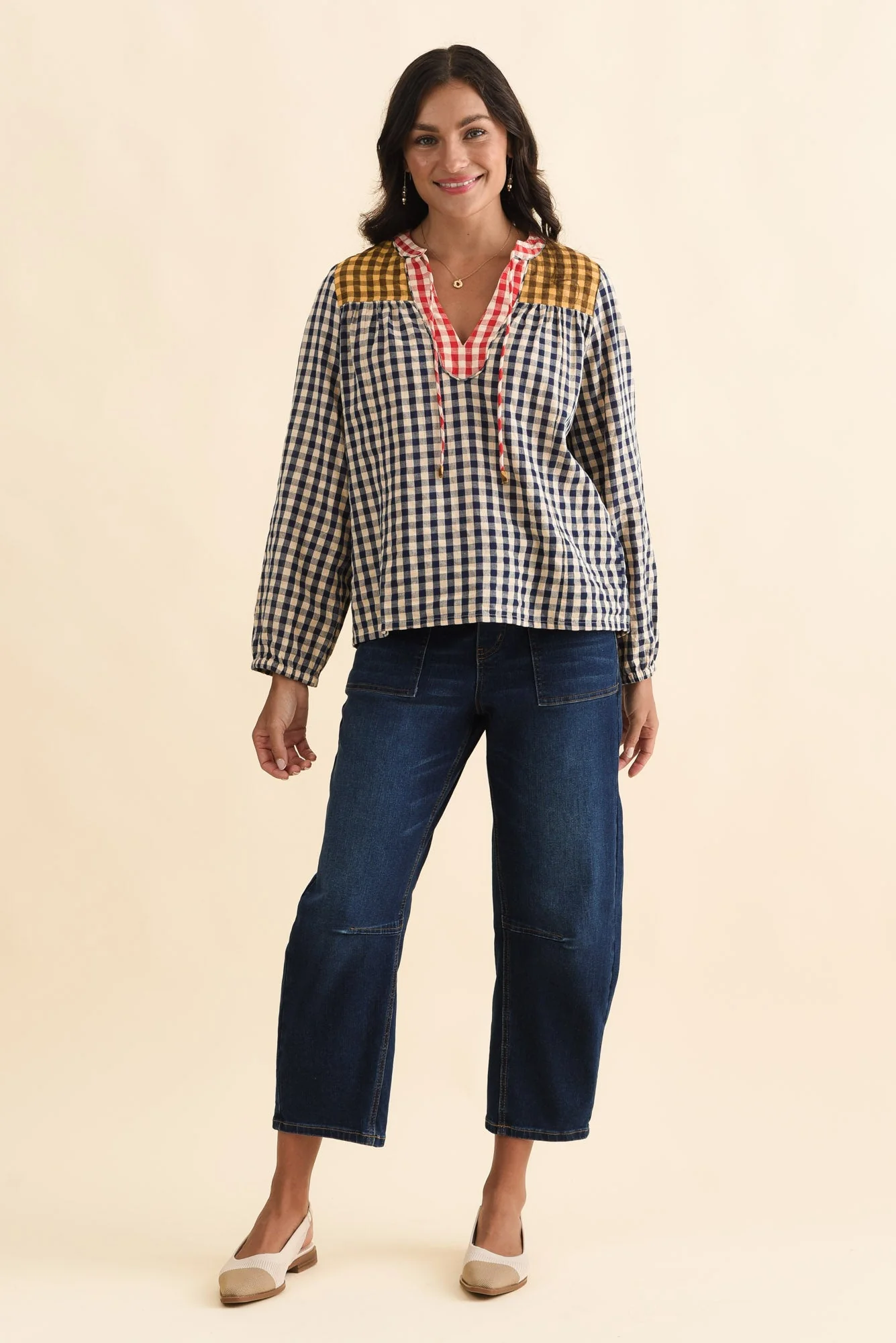 Billie Navy Check Cotton Top - Image 2