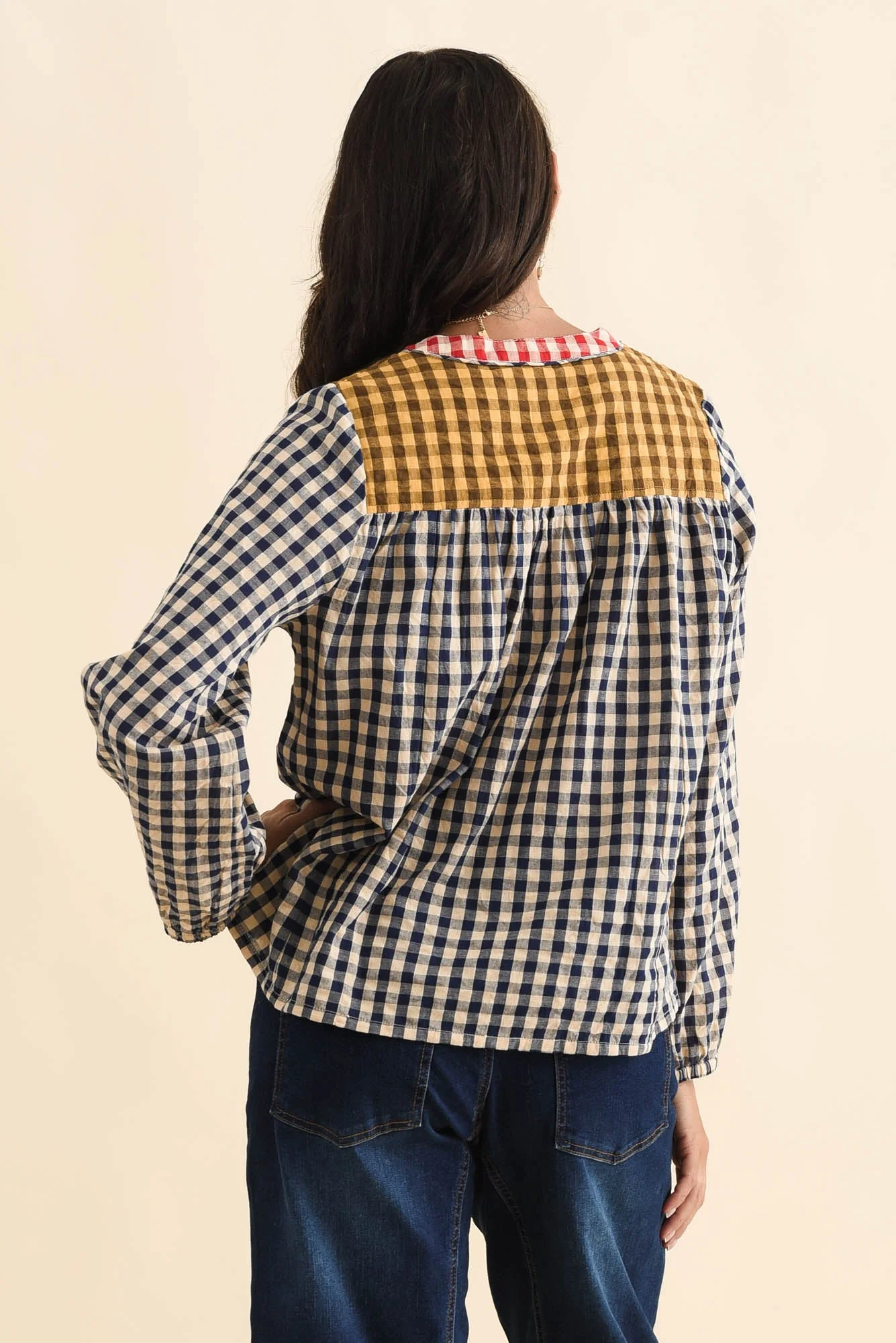 Billie Navy Check Cotton Top - Image 4
