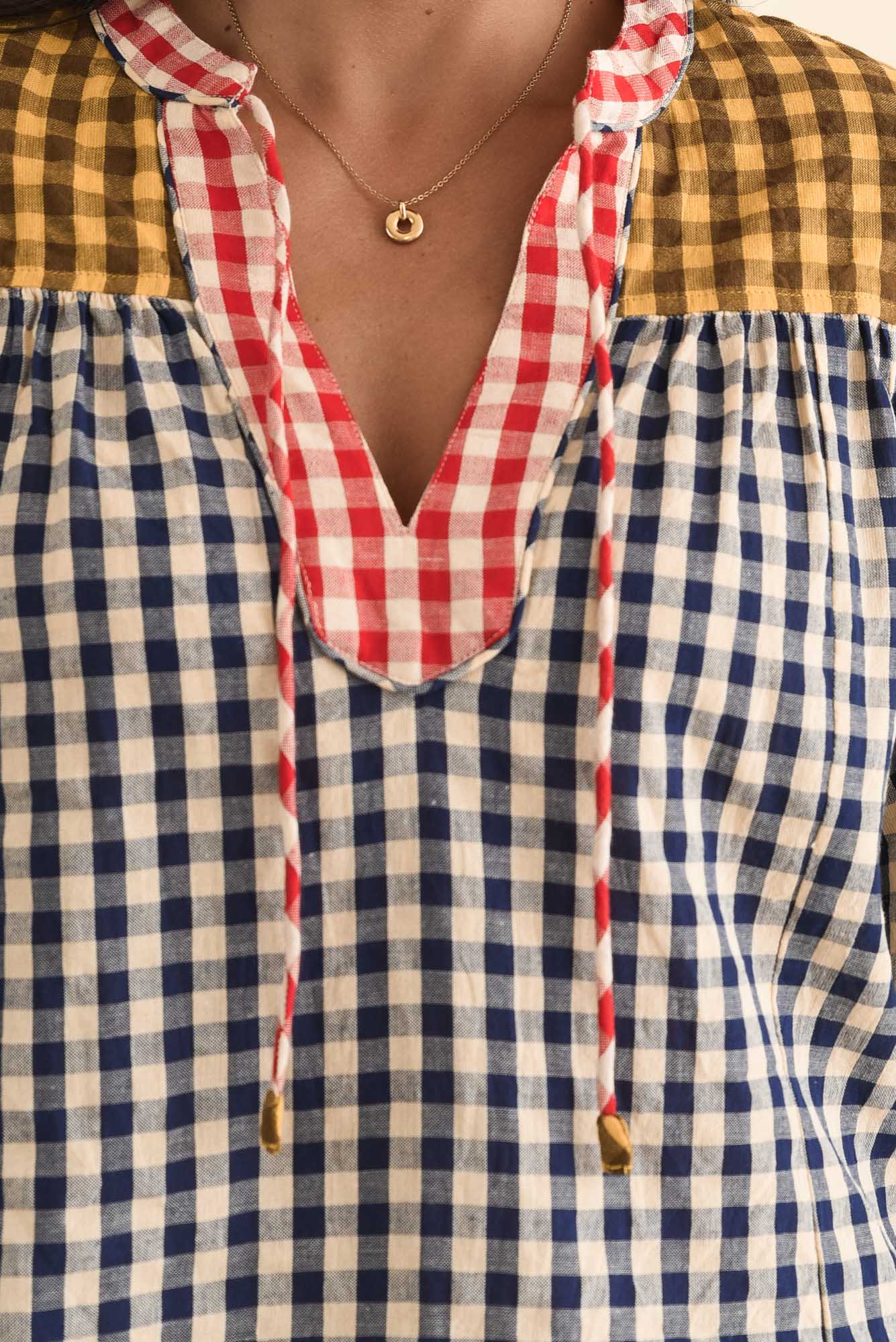 Billie Navy Check Cotton Top - Image 5