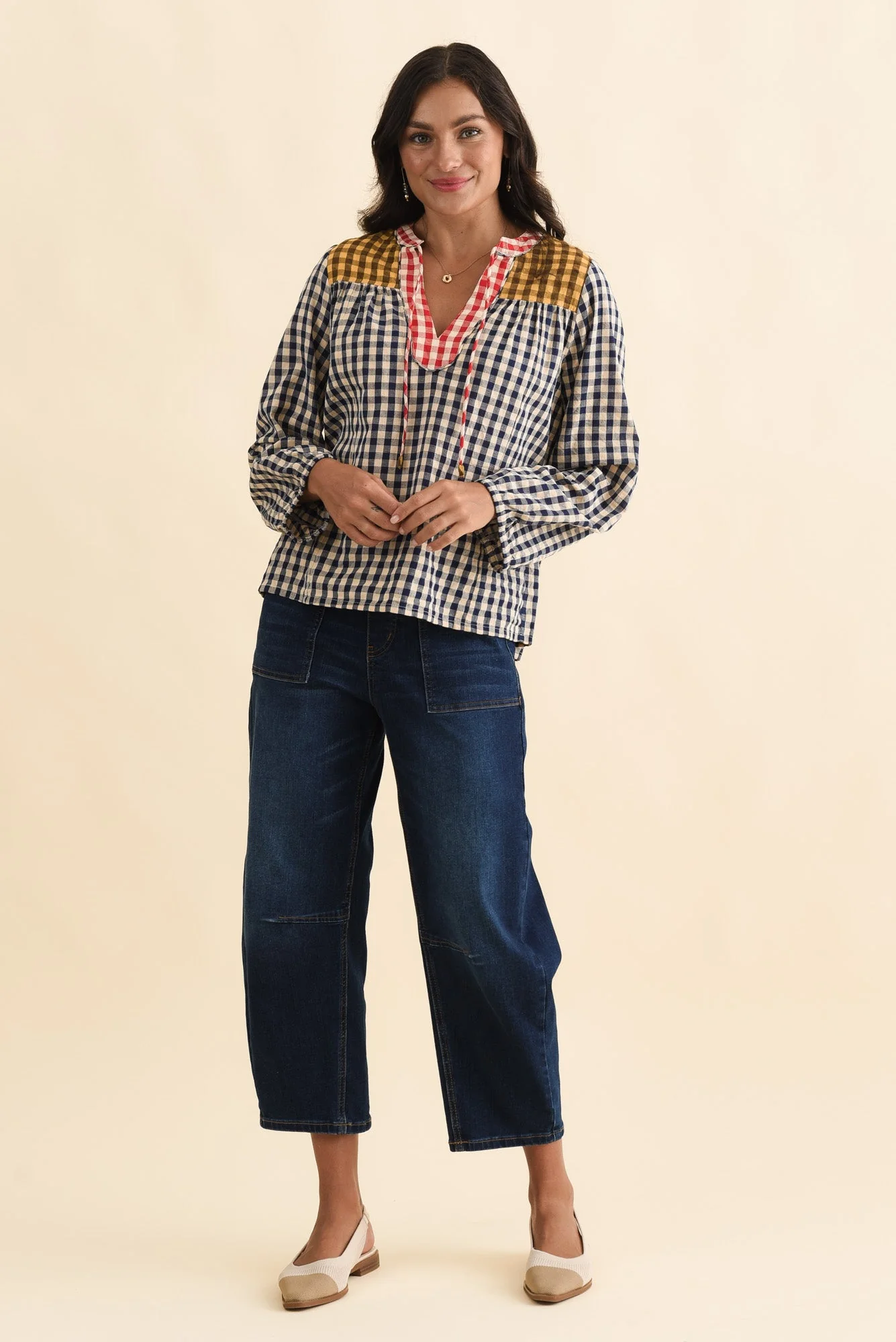 Billie Navy Check Cotton Top - Image 6