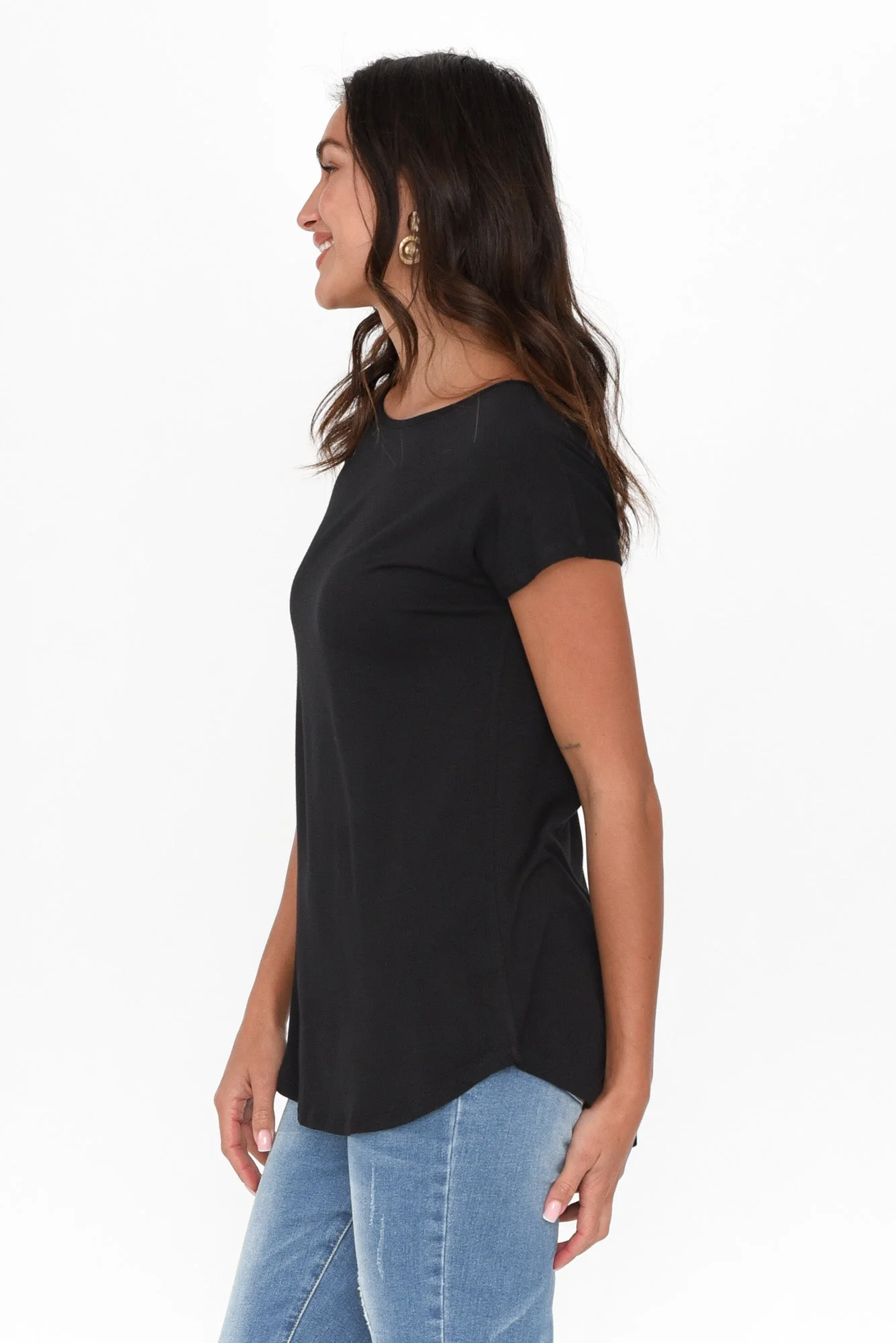 Pia Black Bamboo Boatneck Tee - Image 5