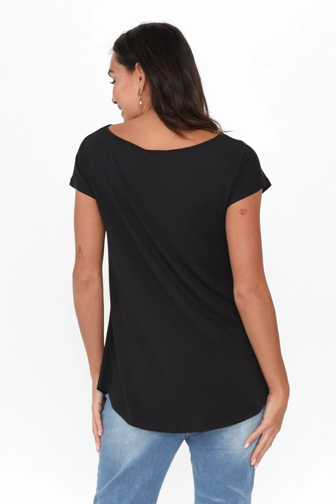 Pia Black Bamboo Boatneck Tee - Image 6
