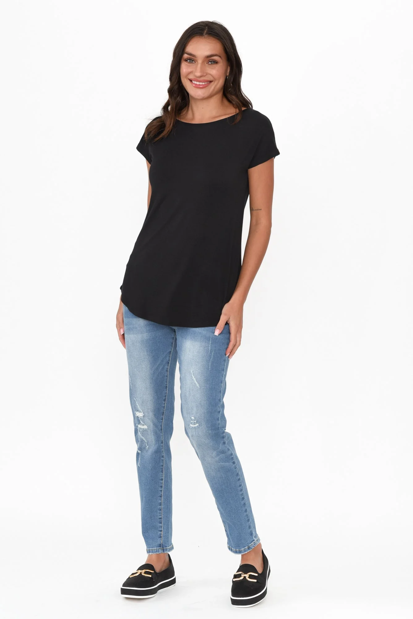 Pia Black Bamboo Boatneck Tee - Image 8