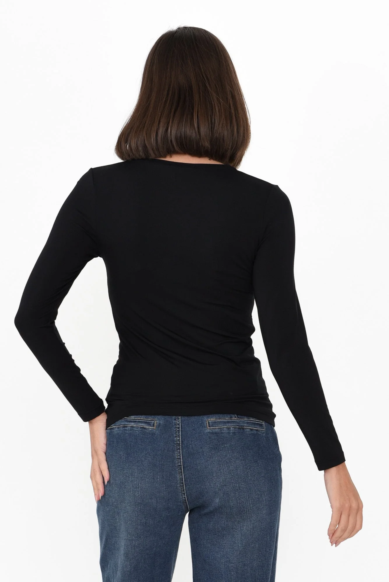 Black Micro Modal Long Sleeve Top - Image 6