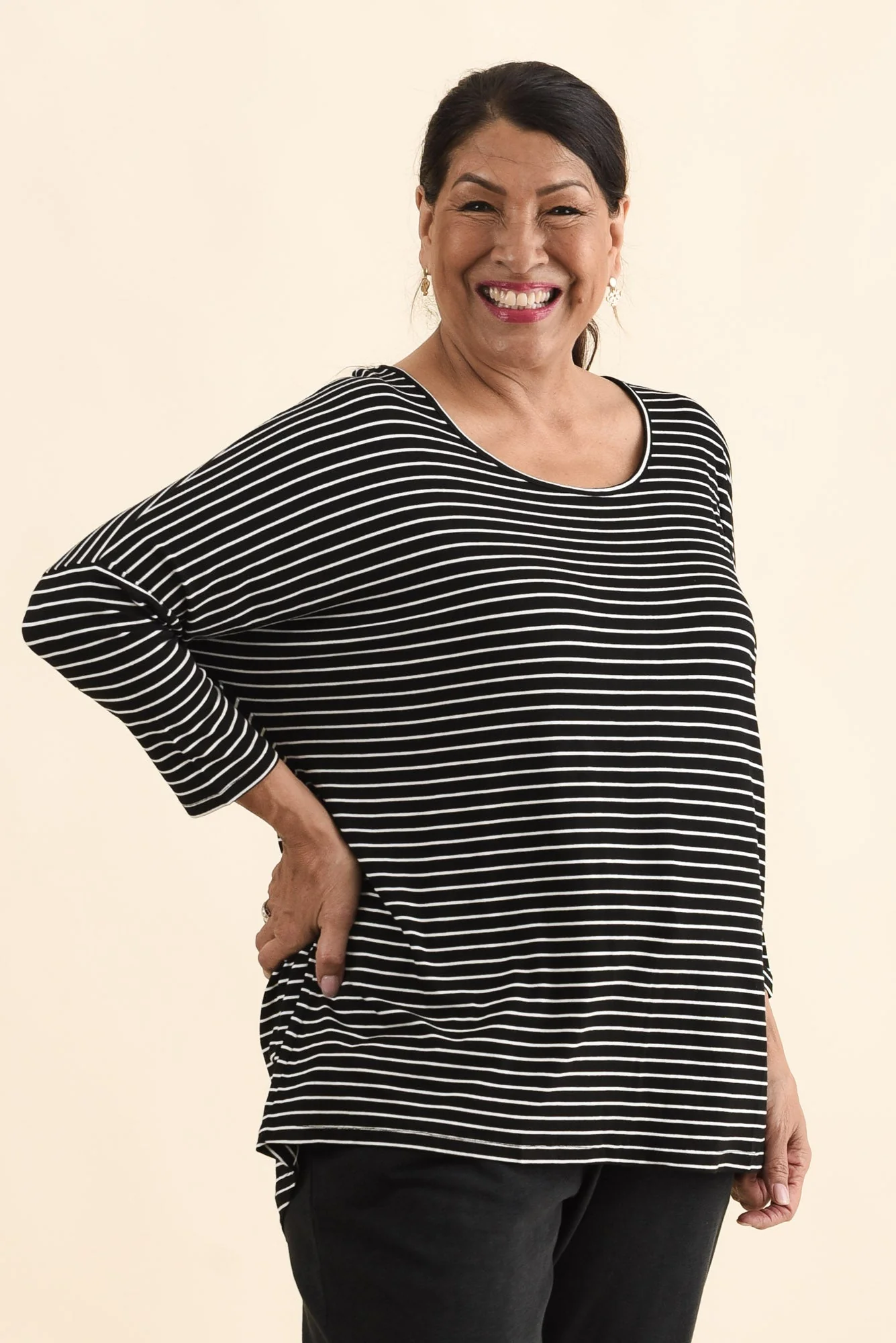 Black Stripe Milan 3/4 Sleeve Top - Image 10