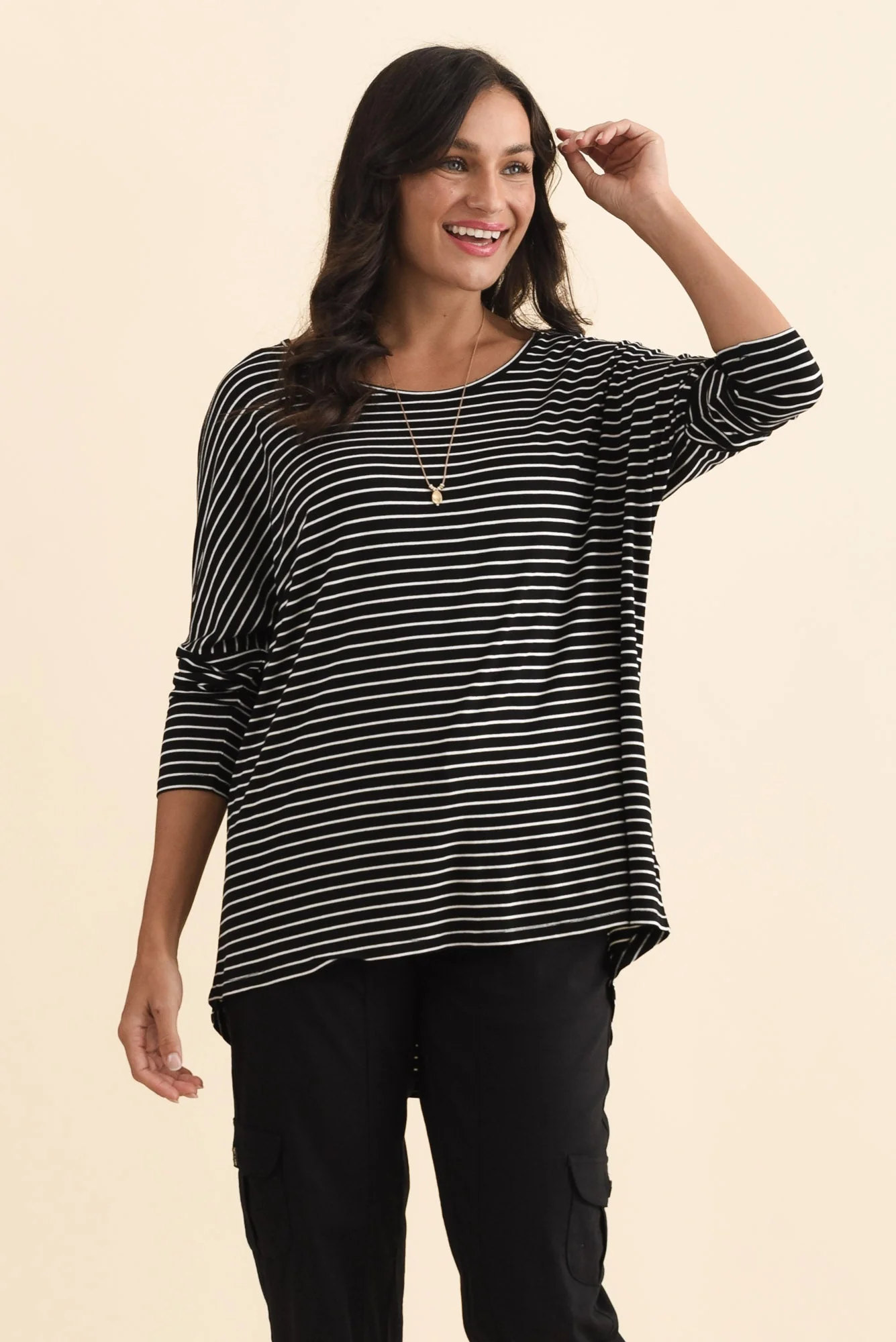 Black Stripe Milan 3/4 Sleeve Top - Image 2