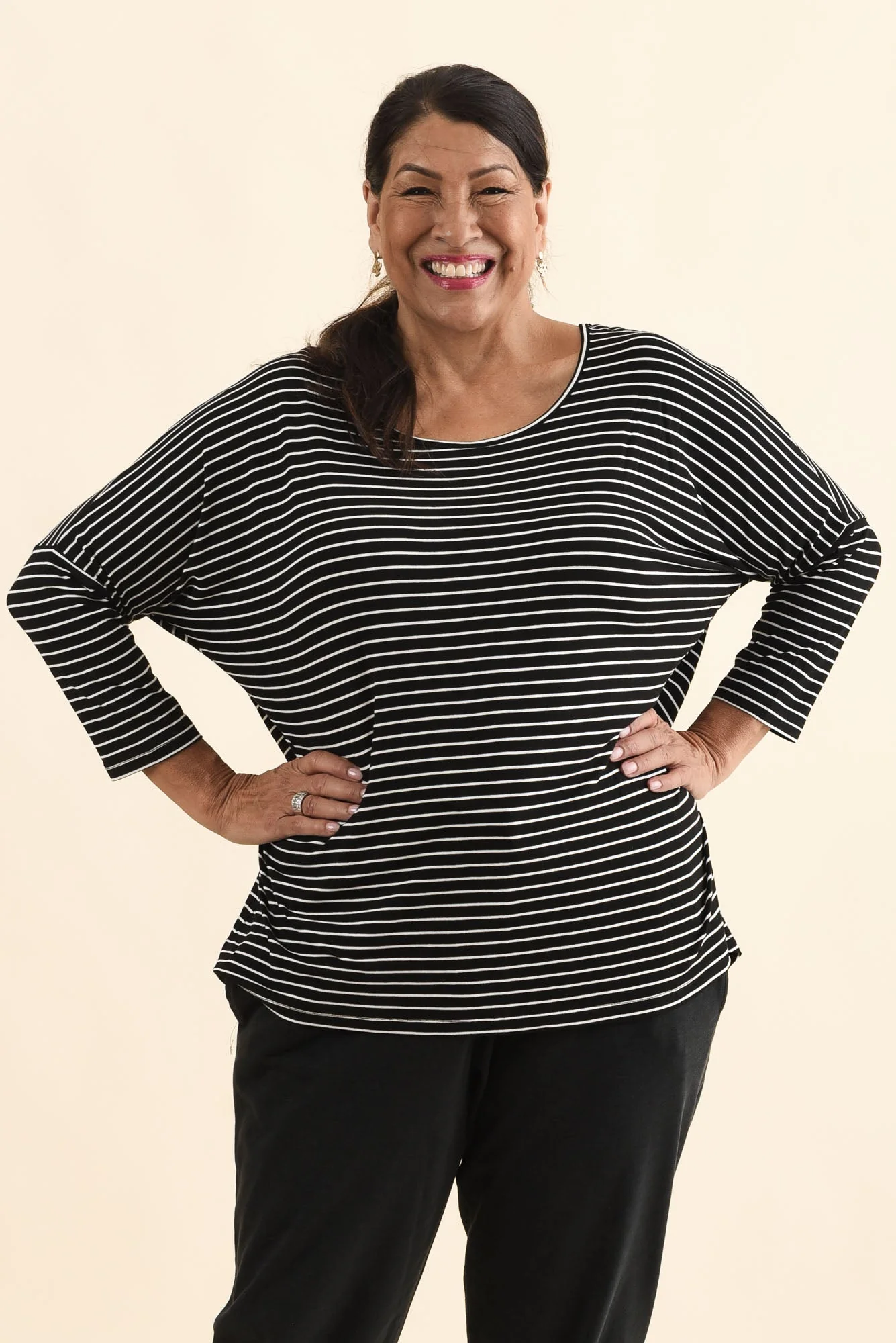 Black Stripe Milan 3/4 Sleeve Top - Image 8