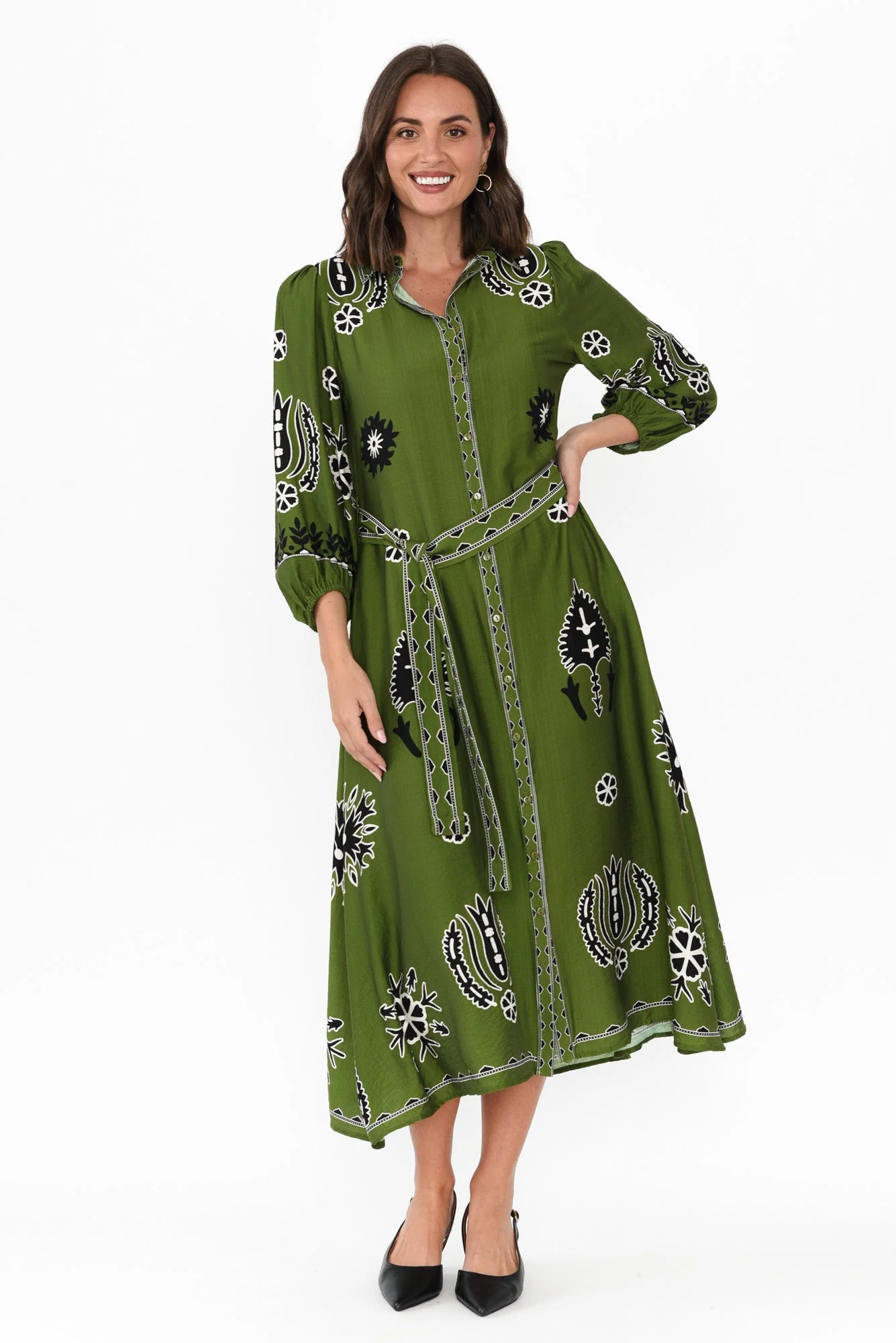 Blythe Green Abstract Shirt Dress