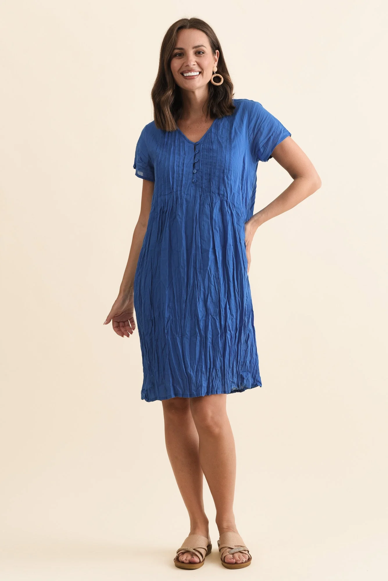 Sabina Blue Crinkle Cotton Dress - Image 2