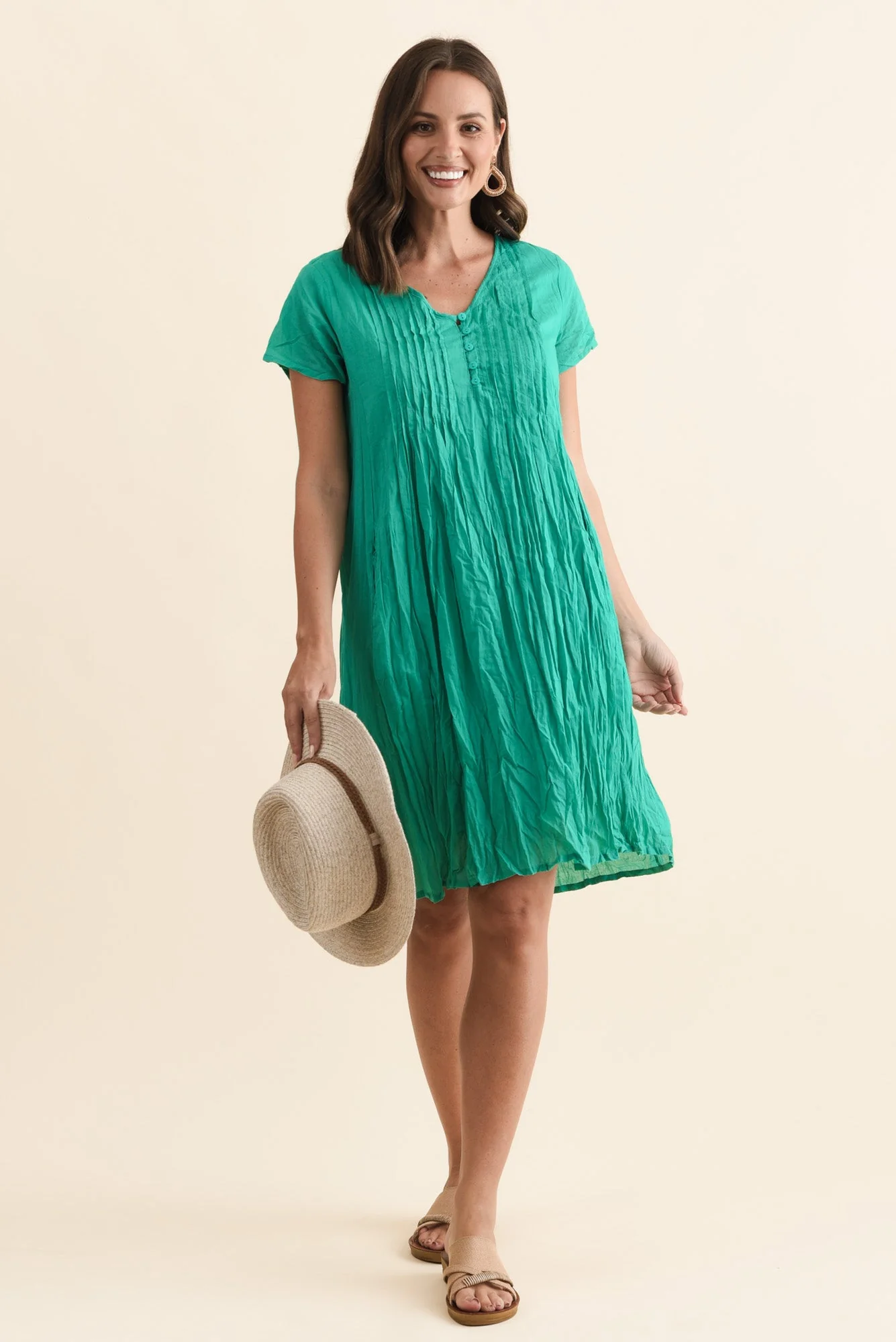 Sabina Green Crinkle Cotton Dress