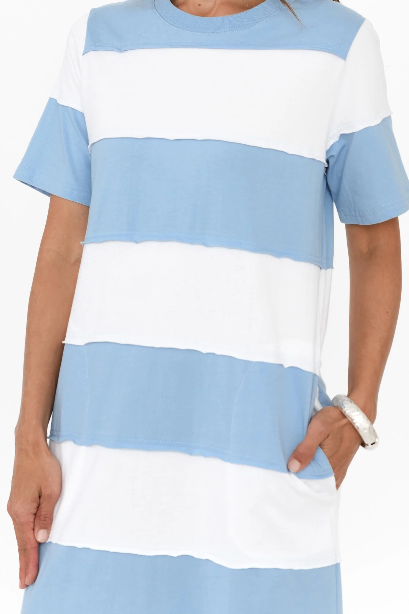 Bold Blue Stripe Cotton Tee Dress - Image 4