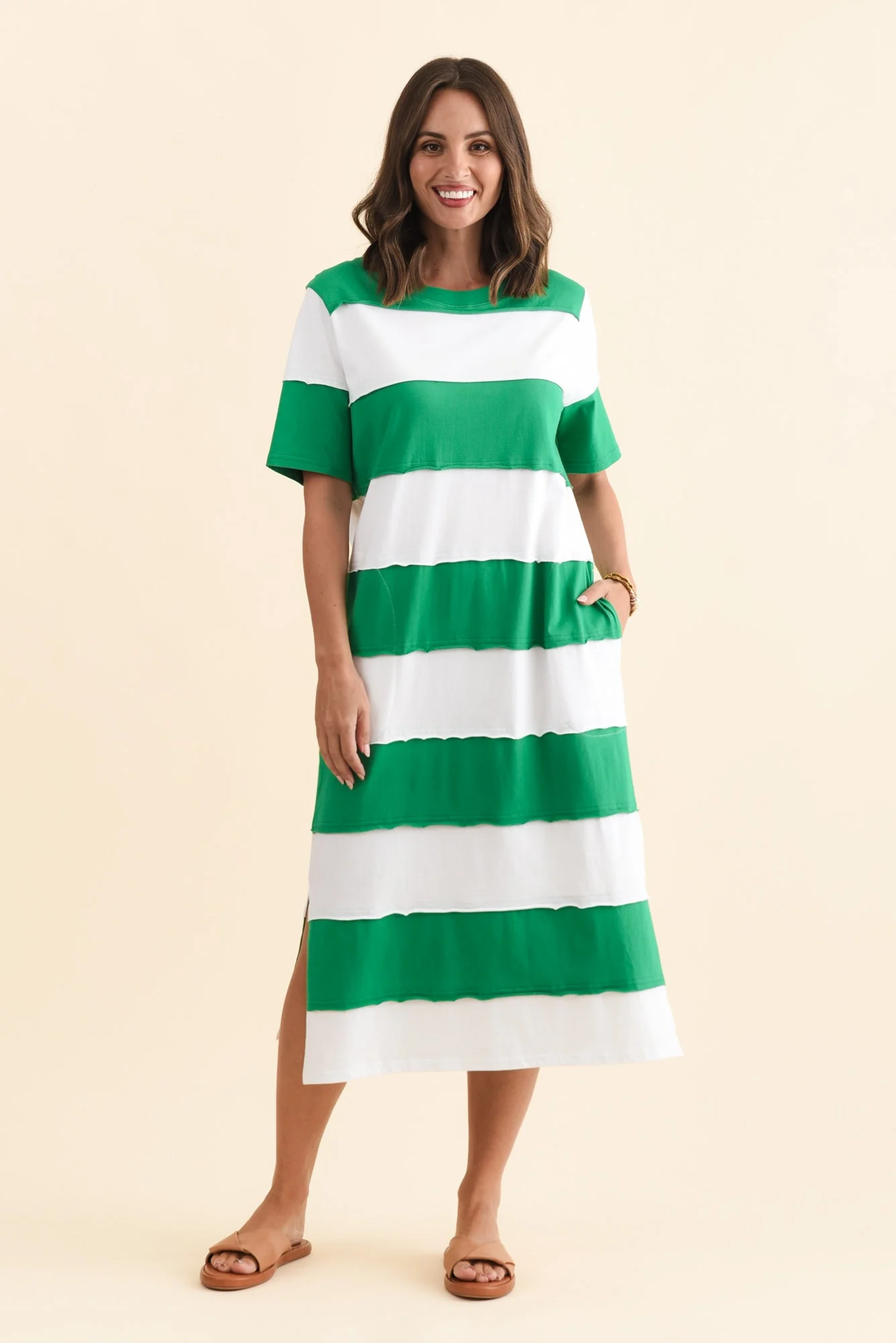 Bold Green Stripe Cotton Tee Dress - Image 3