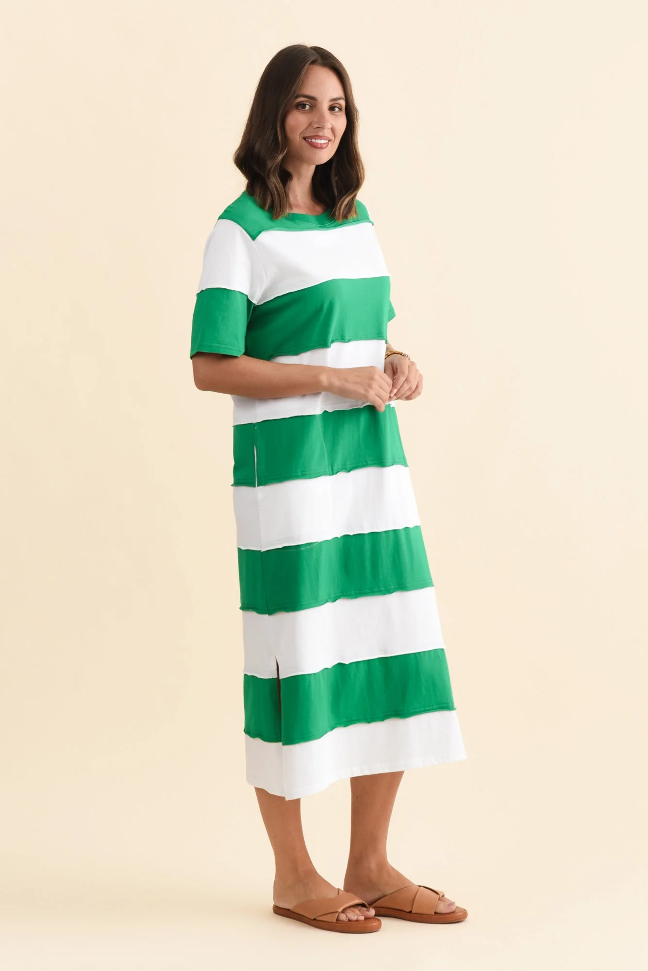 Bold Green Stripe Cotton Tee Dress - Image 4
