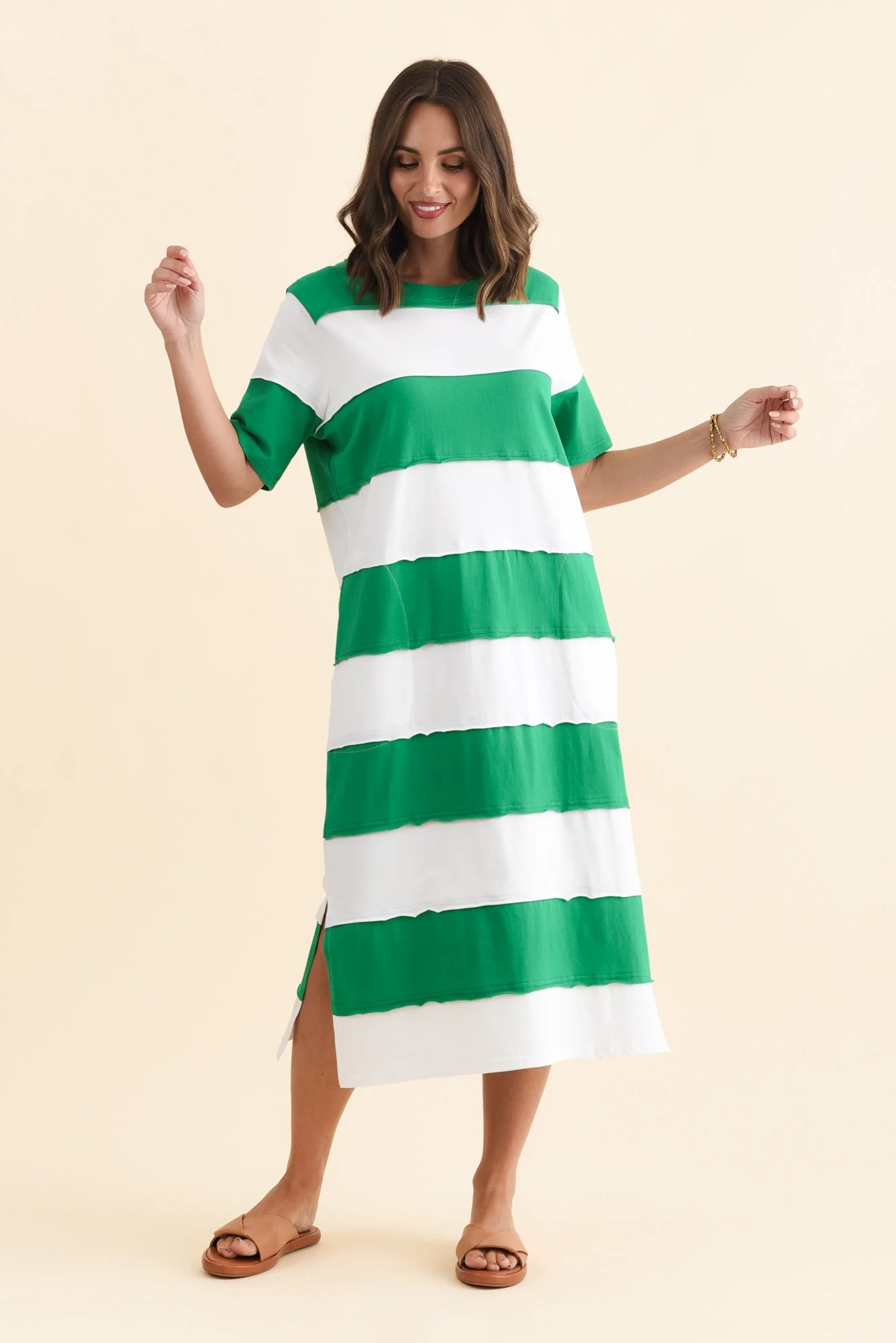 Bold Green Stripe Cotton Tee Dress - Image 7