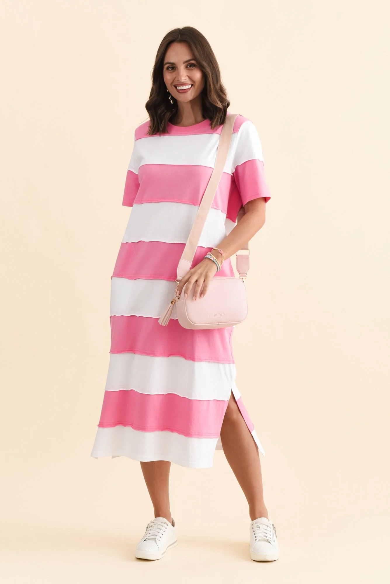 Bold Pink Stripe Cotton Tee Dress - Image 2