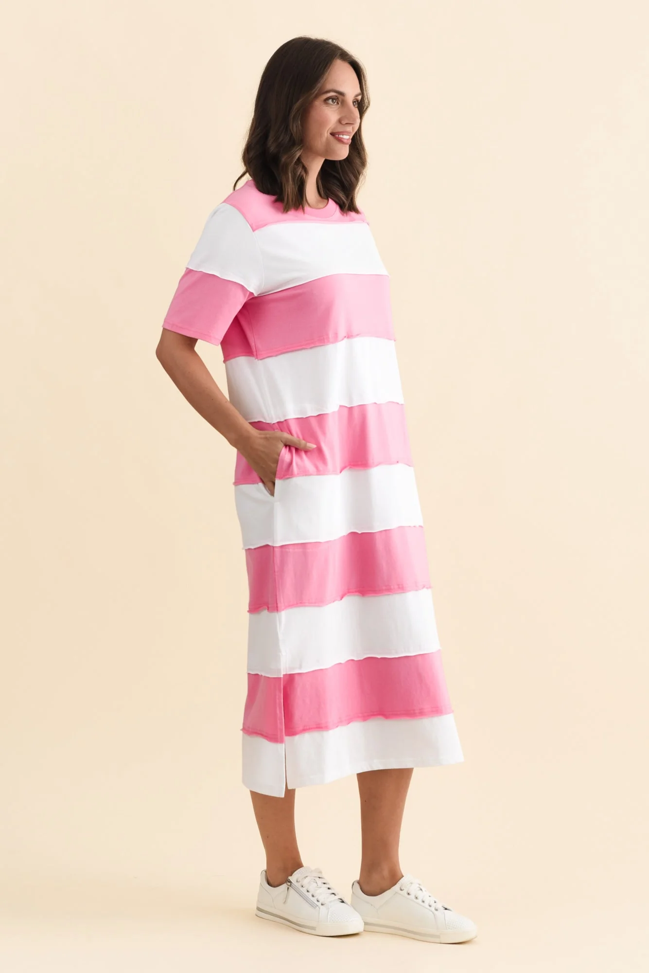 Bold Pink Stripe Cotton Tee Dress - Image 4