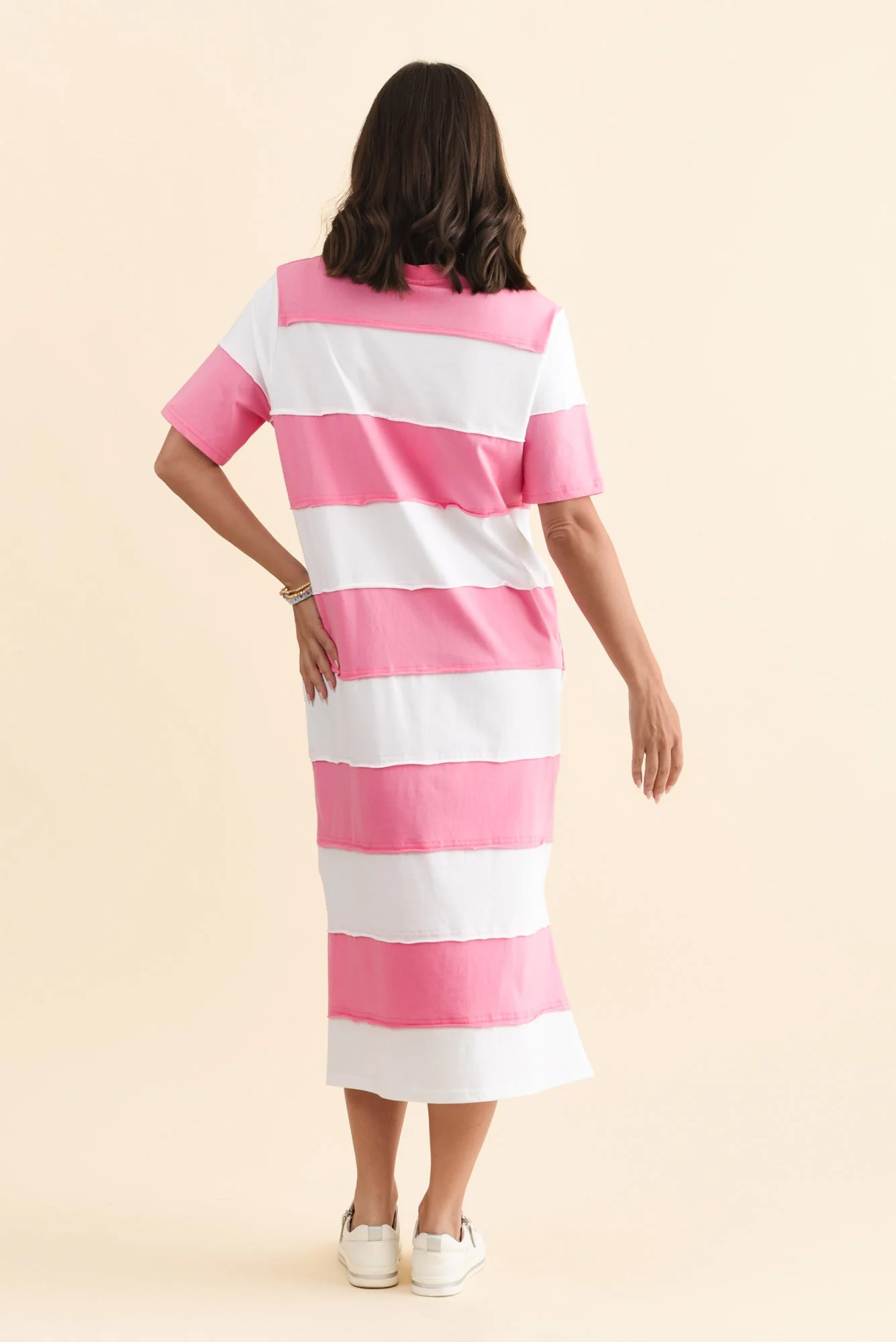 Bold Pink Stripe Cotton Tee Dress - Image 5