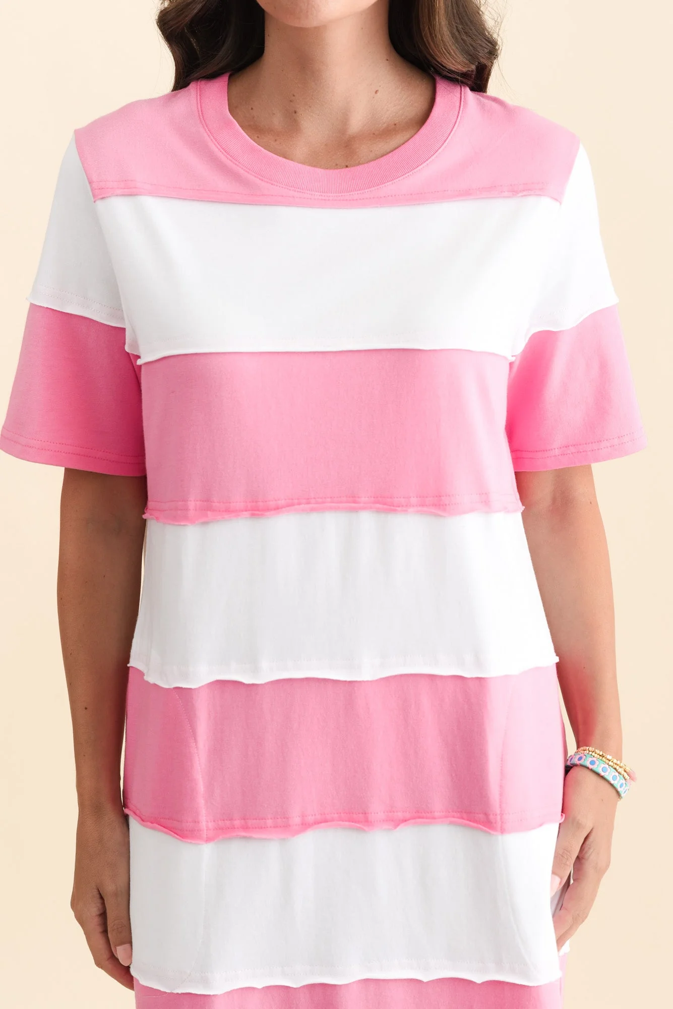 Bold Pink Stripe Cotton Tee Dress - Image 6