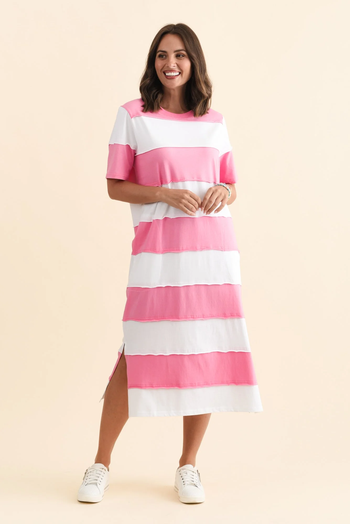 Bold Pink Stripe Cotton Tee Dress - Image 7