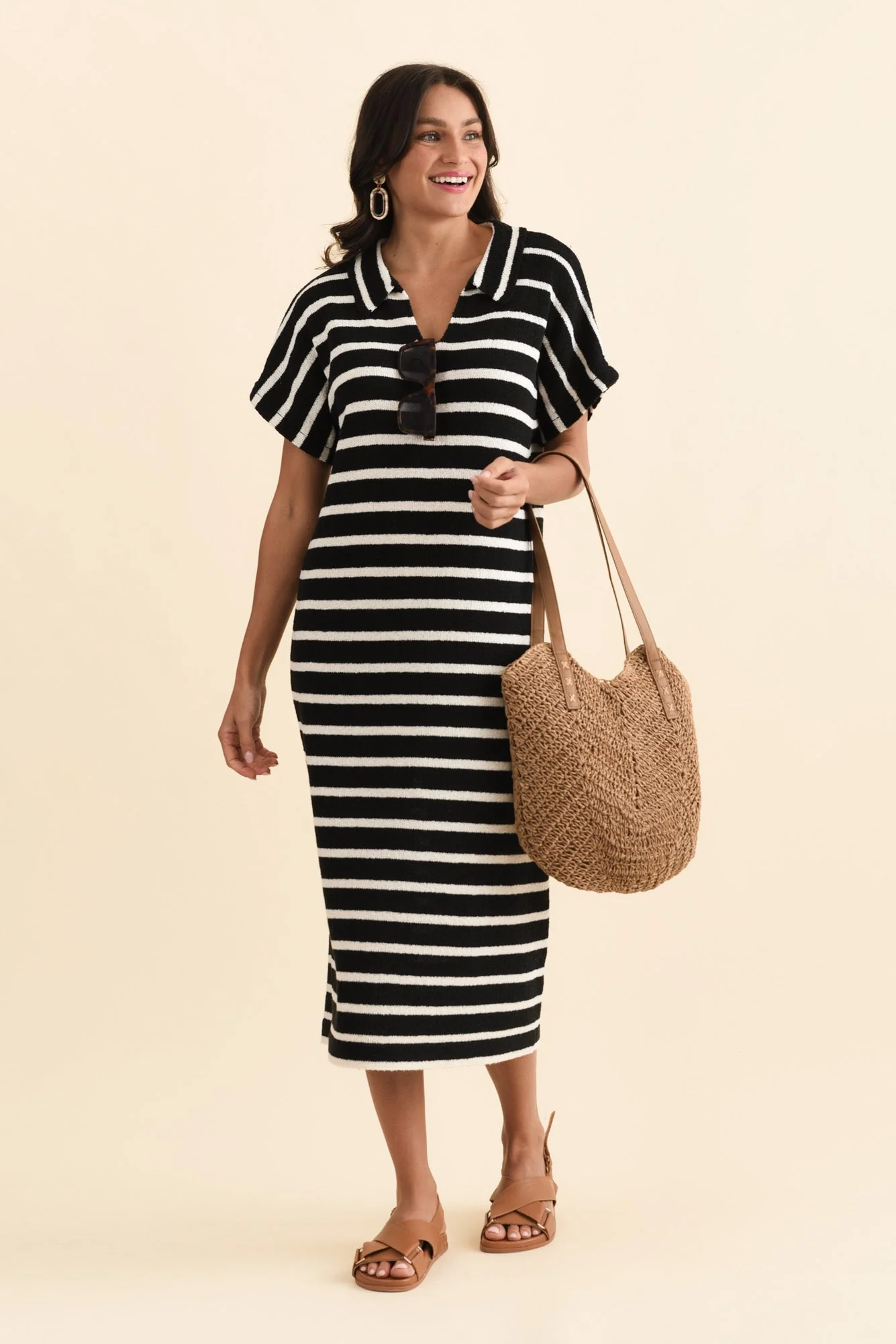 Bradford Black Stripe Knit Polo Dress - Image 2