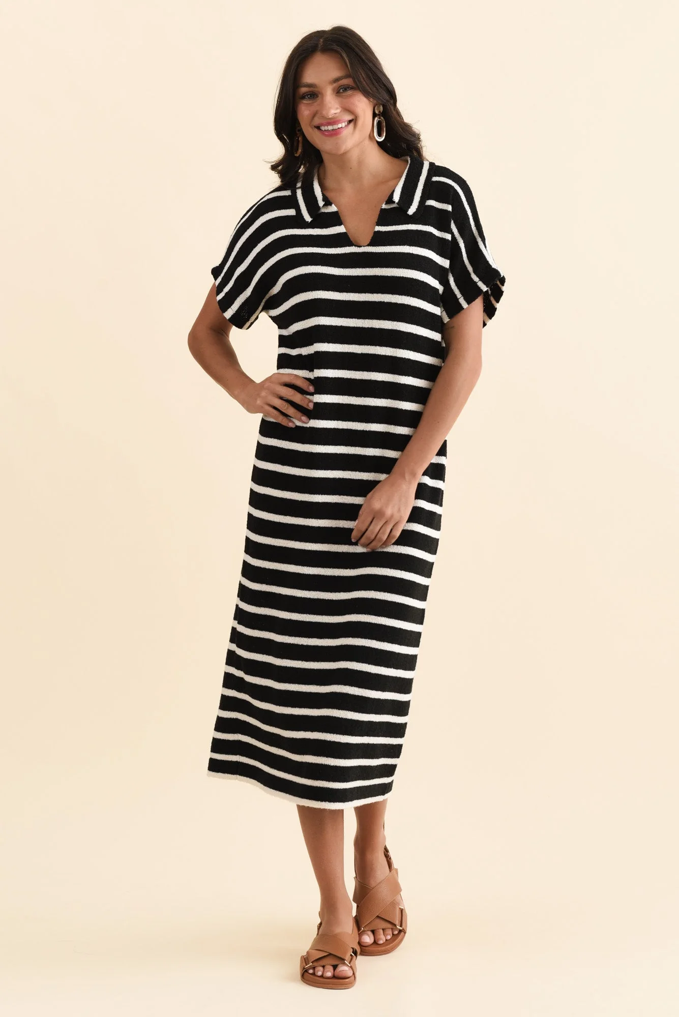 Bradford Black Stripe Knit Polo Dress - Image 3