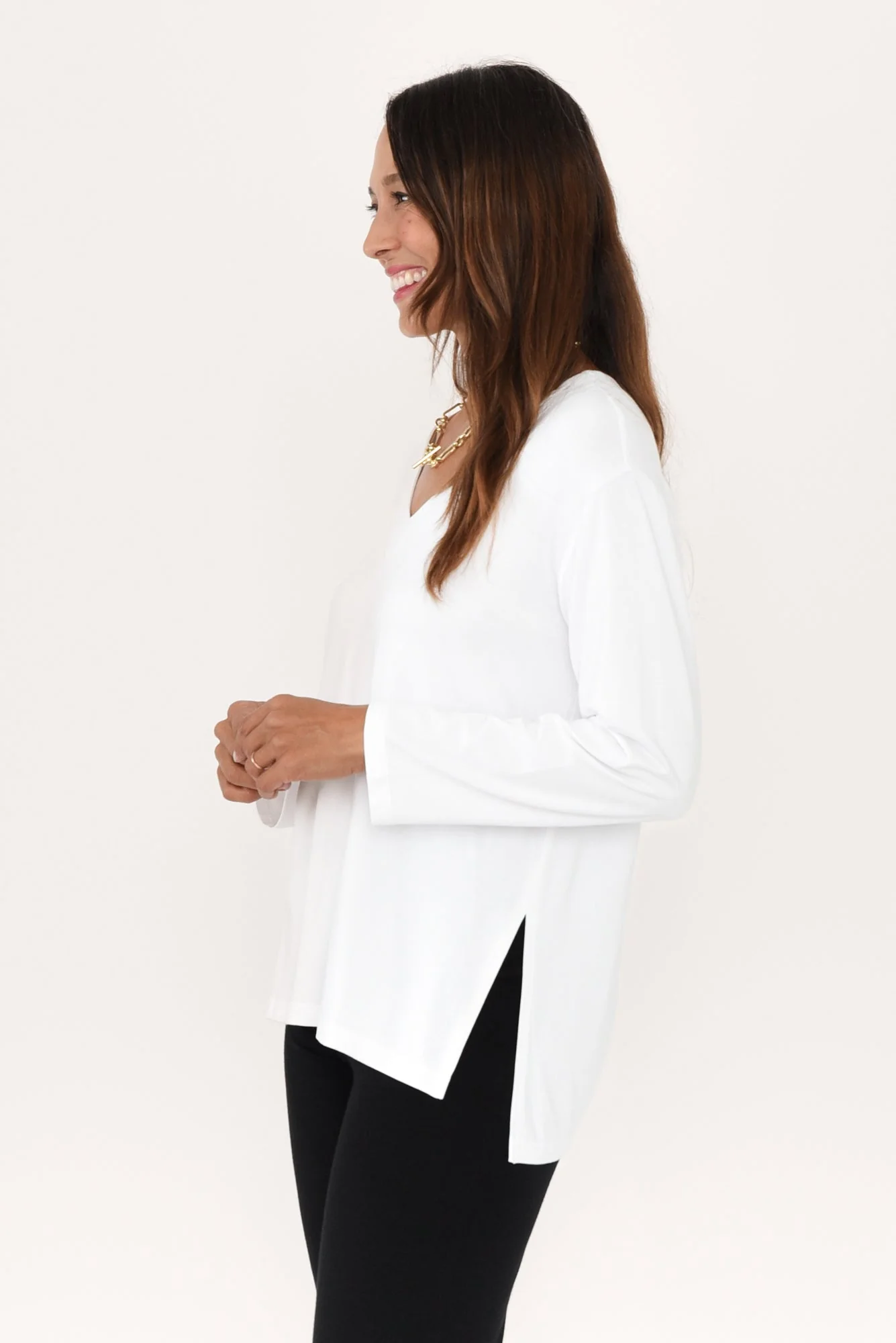 Braxton White Bamboo Long Sleeve Top - Image 3