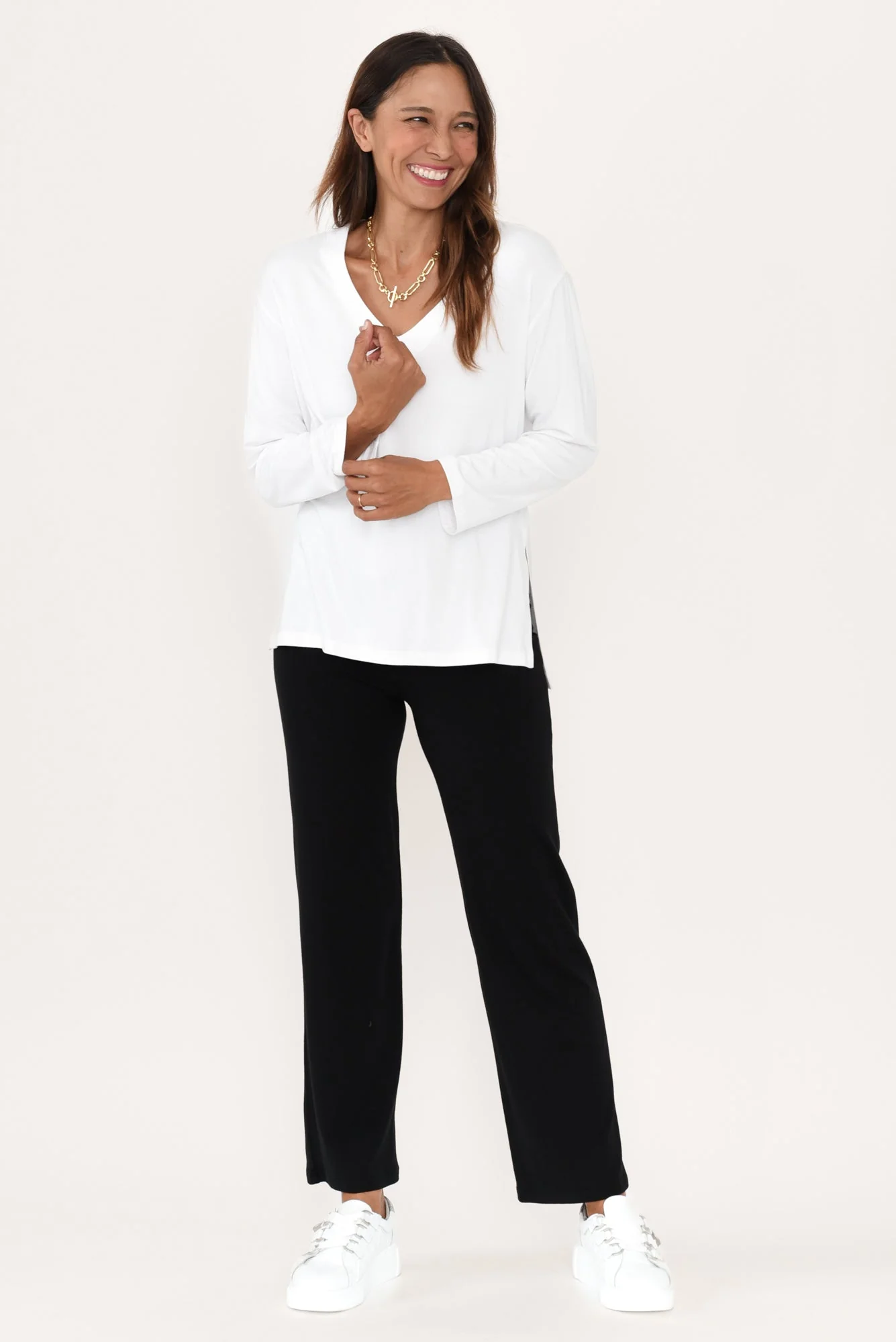 Braxton White Bamboo Long Sleeve Top - Image 6