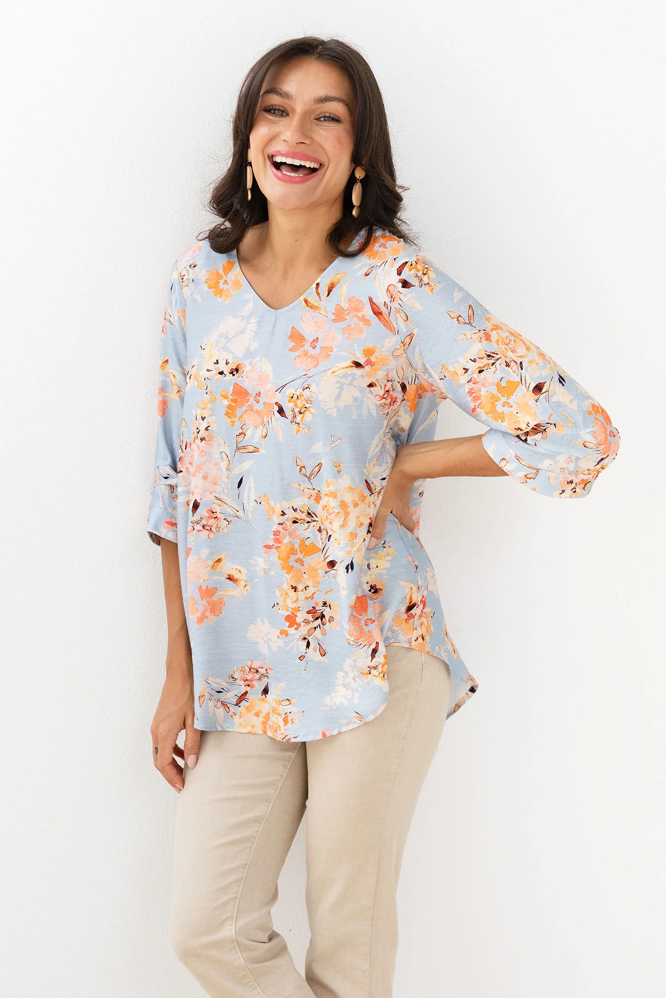 Breanne Blue Garden Button Top