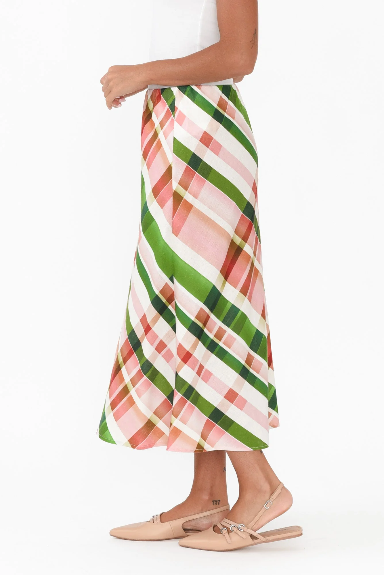 Bree Pink Check Linen Blend Skirt - Image 3