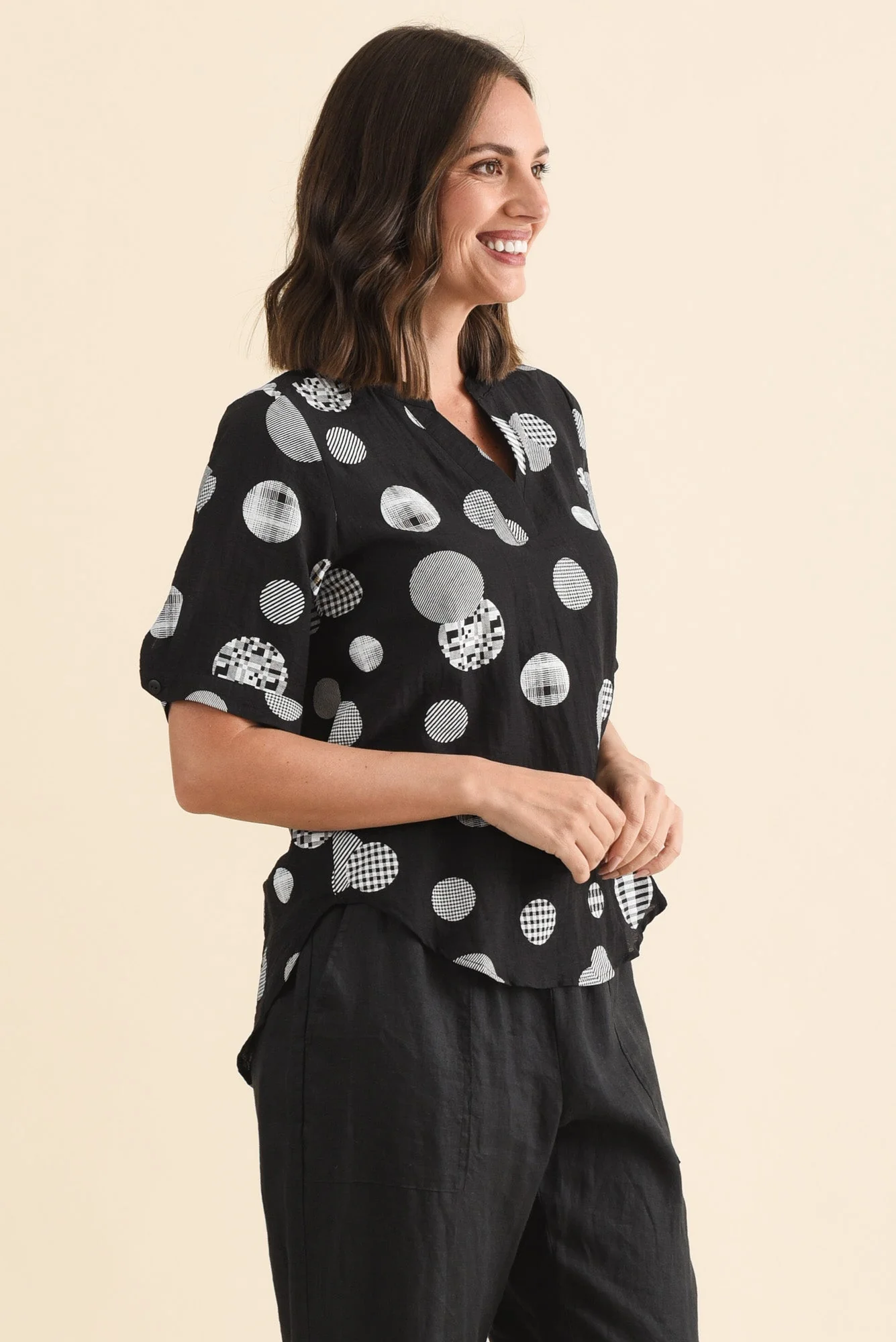 Breigh Black Spot V Neck Top - Image 3