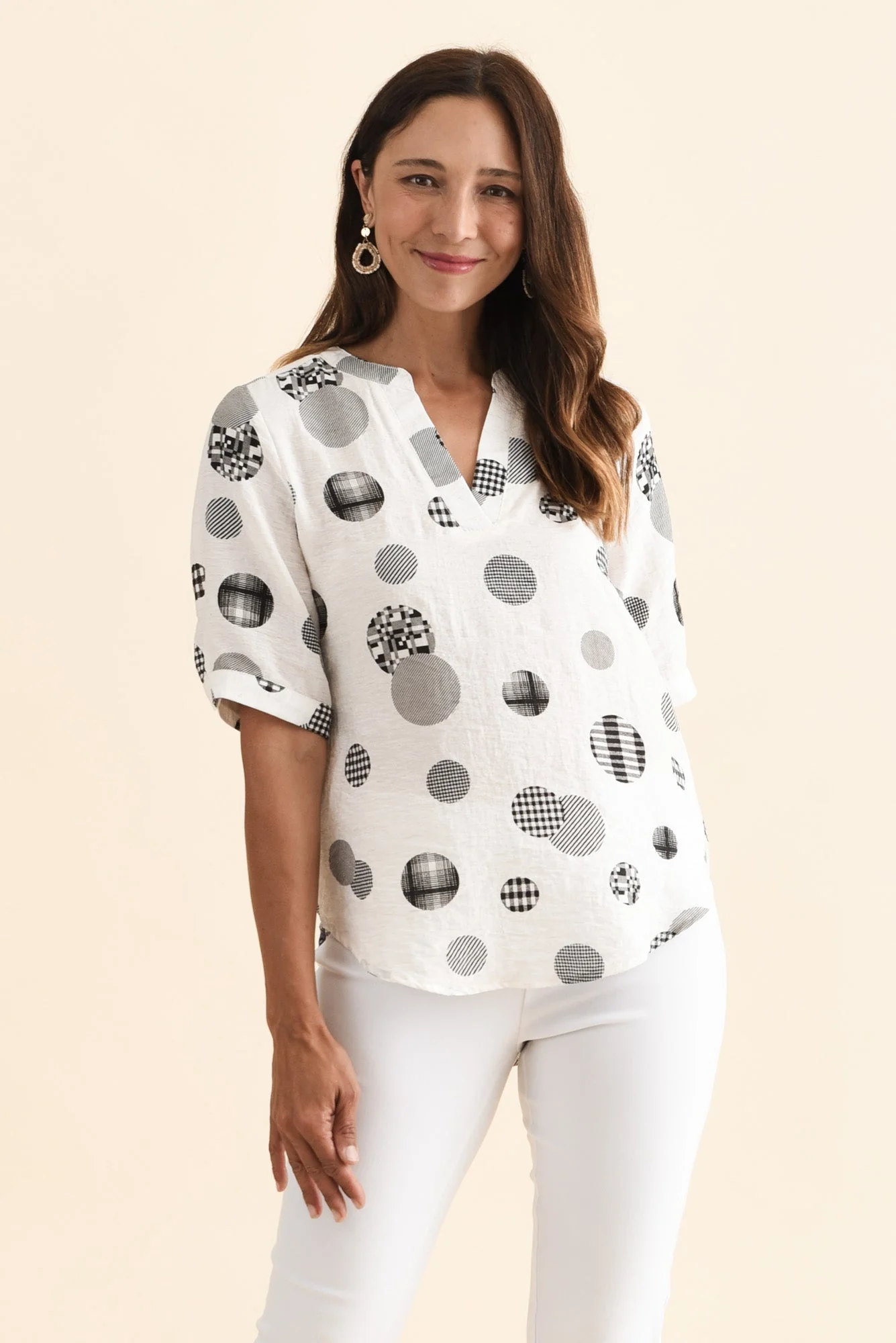Breigh White Spot V Neck Top - Image 2