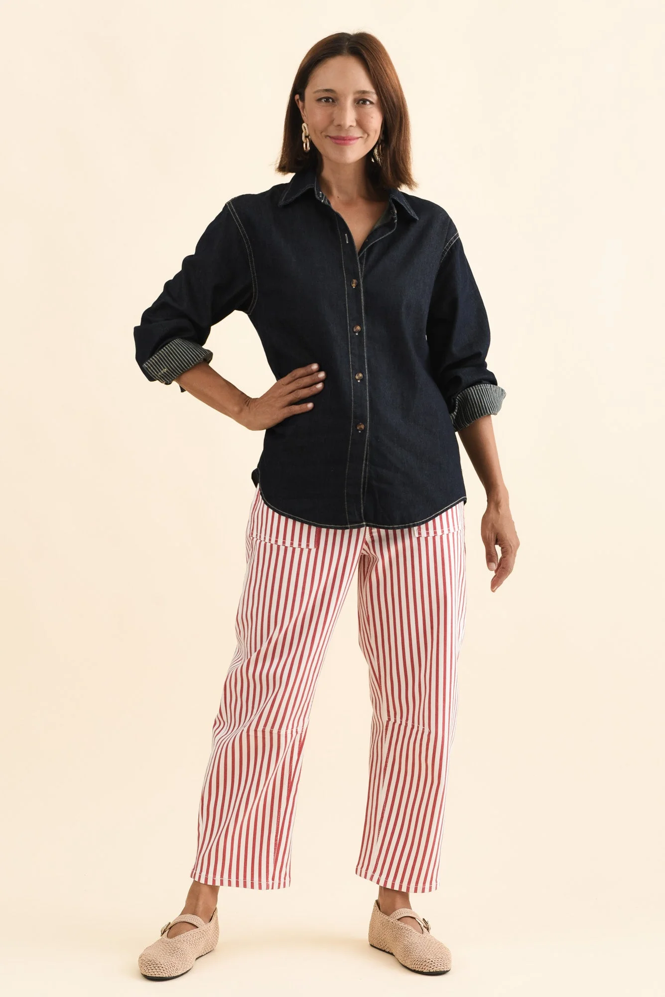 Breslin Rust Stripe Barrel Jeans - Image 6